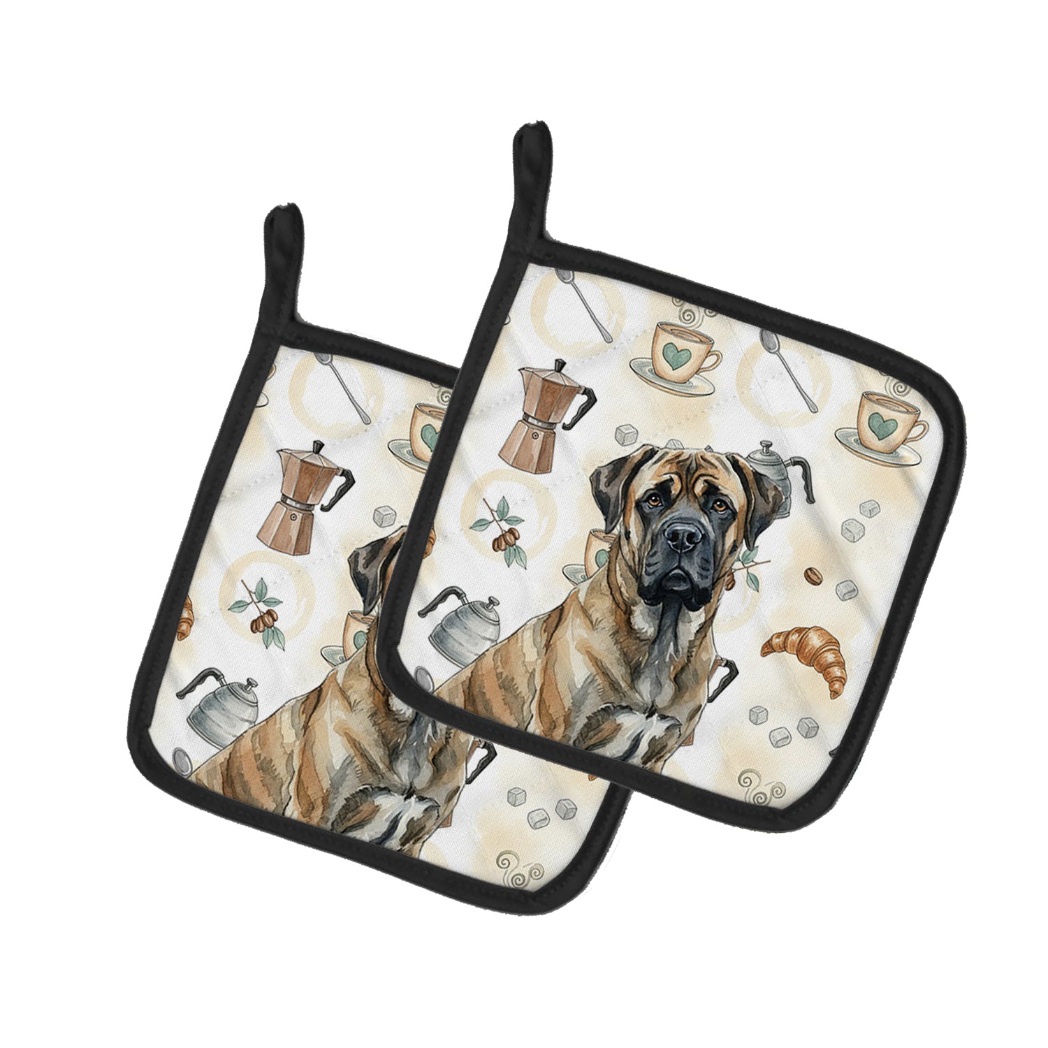 Caroline's Treasures Brindle Mastiff Coffee Bar Pair of Pot Holders