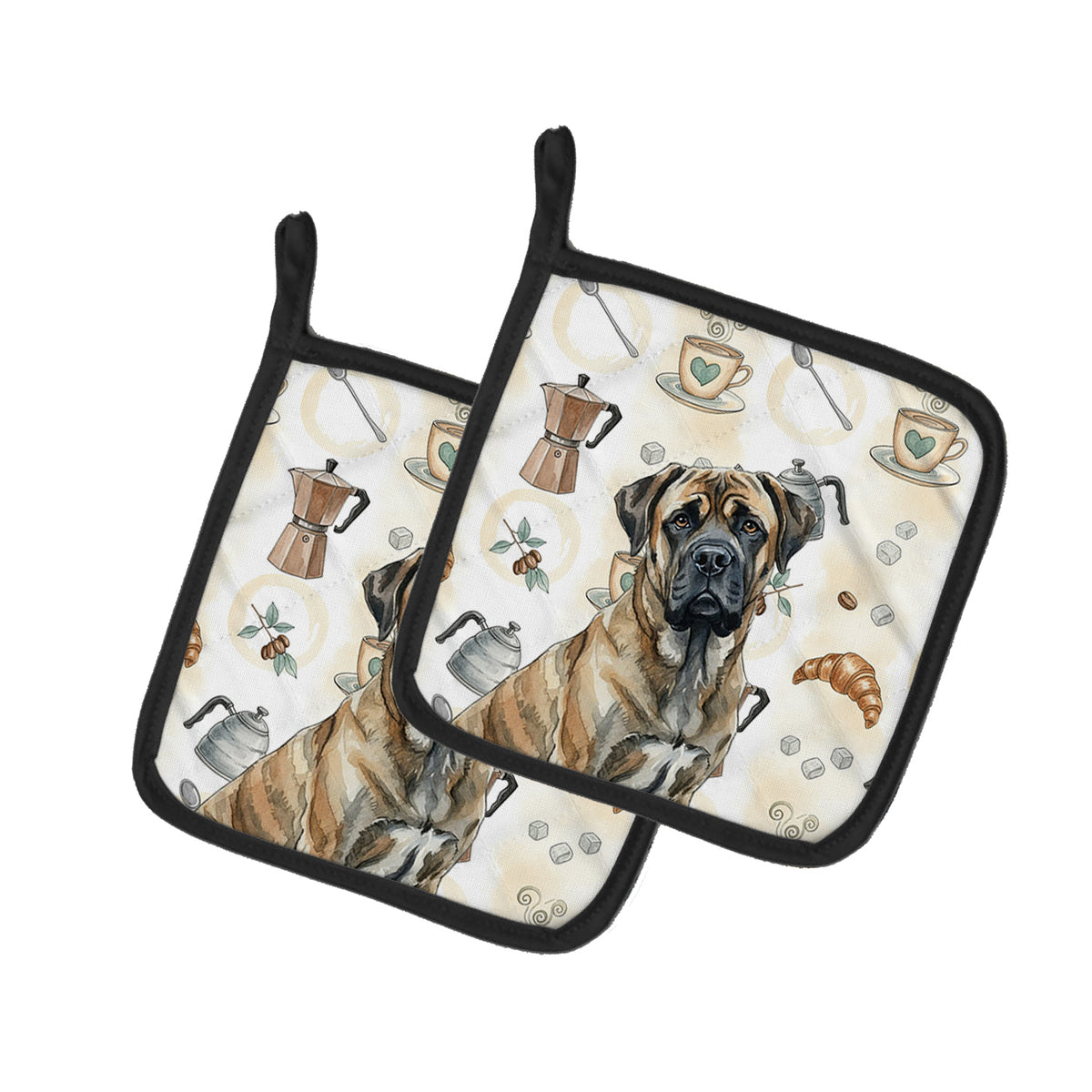 Caroline's Treasures Brindle Mastiff Coffee Bar Pair of Pot Holders