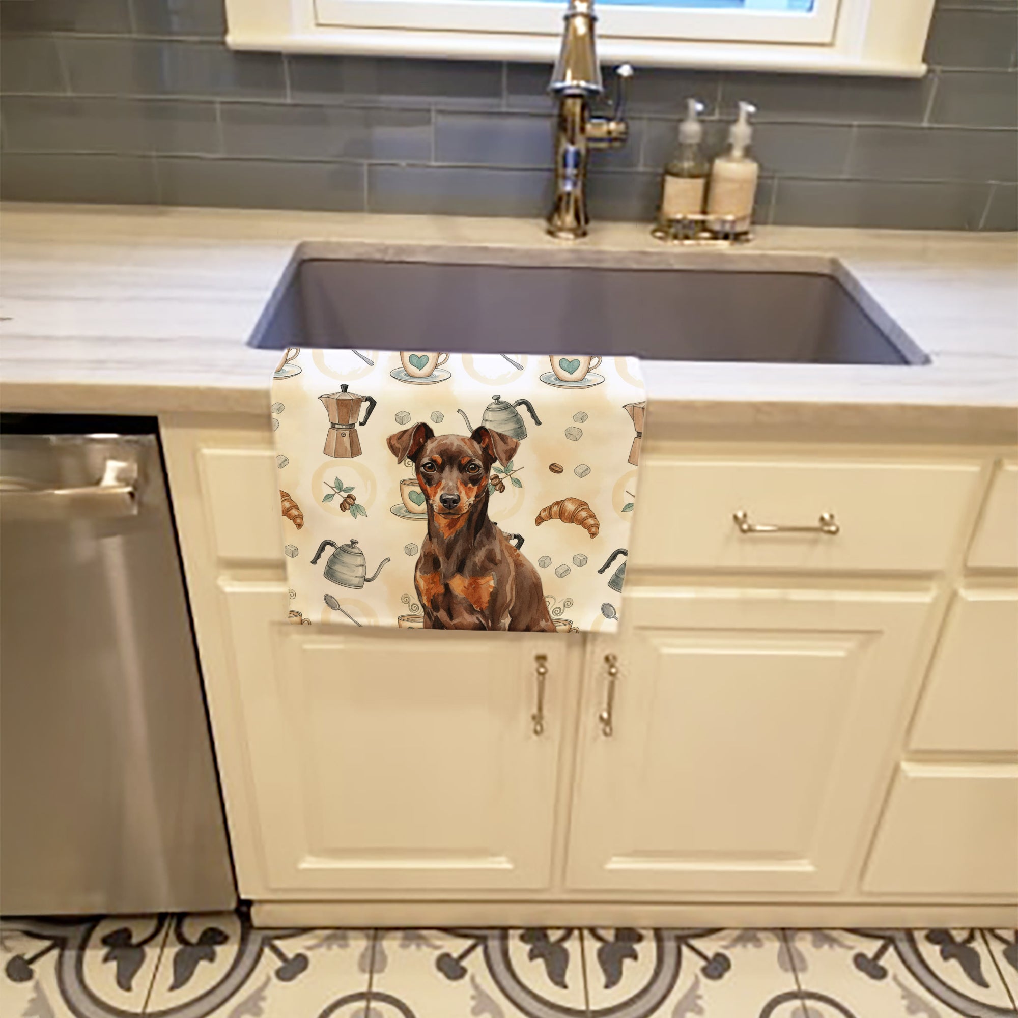 Caroline's Treasures Chocolate and Rust Miniature Pinscher Min Pin Coffee Bar Kitchen Towel