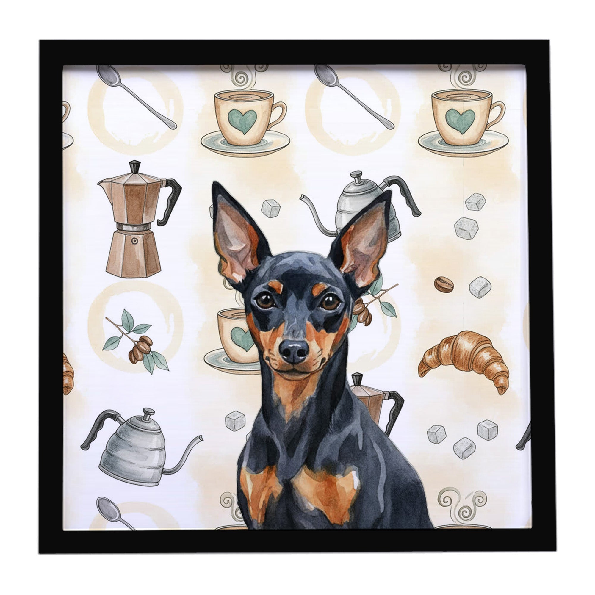 Caroline's Treasures Black and Tan Miniature Pinscher Coffee Bar Framed Metal Print