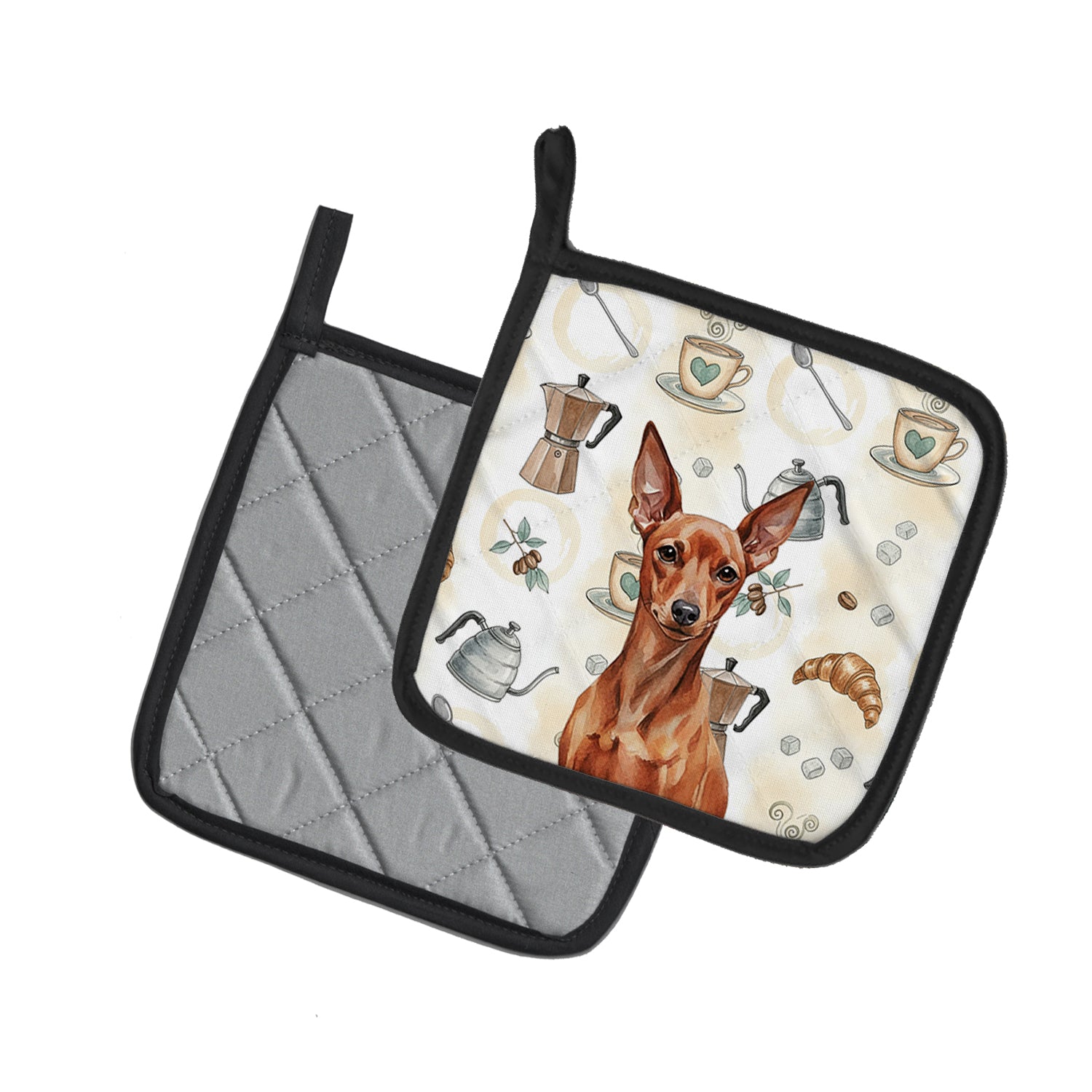 Caroline's Treasures Red Miniature Pinscher Min Pin Coffee Bar Pair of Pot Holders