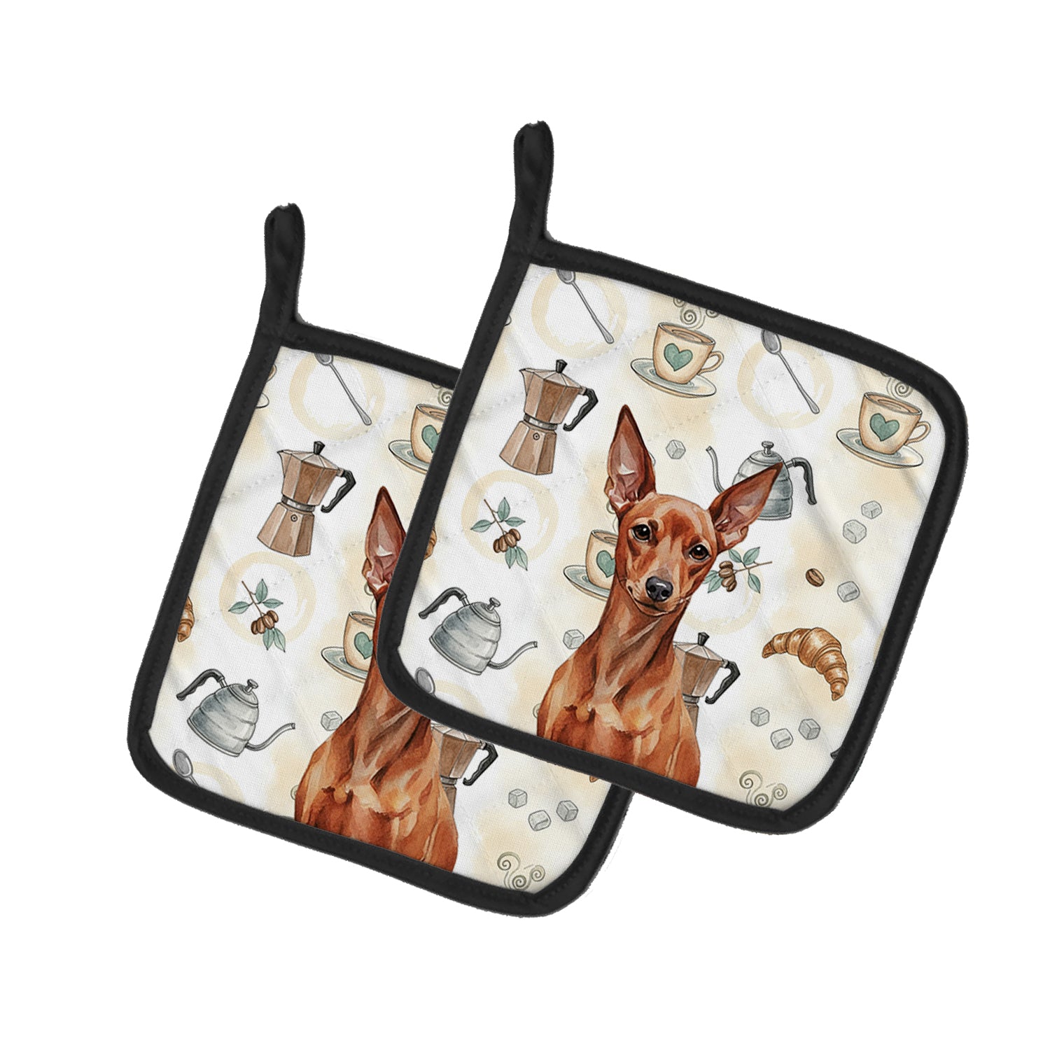 Caroline's Treasures Red Miniature Pinscher Min Pin Coffee Bar Pair of Pot Holders