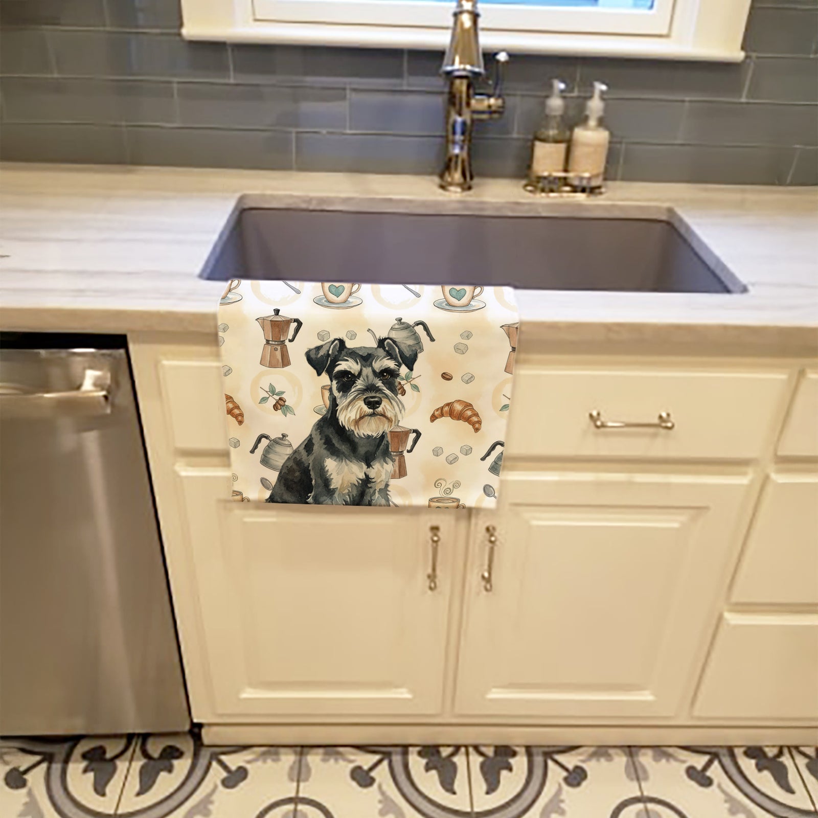 Caroline's Treasures Black & Silver Miniature Schnauzer Coffee Bar Kitchen Towel