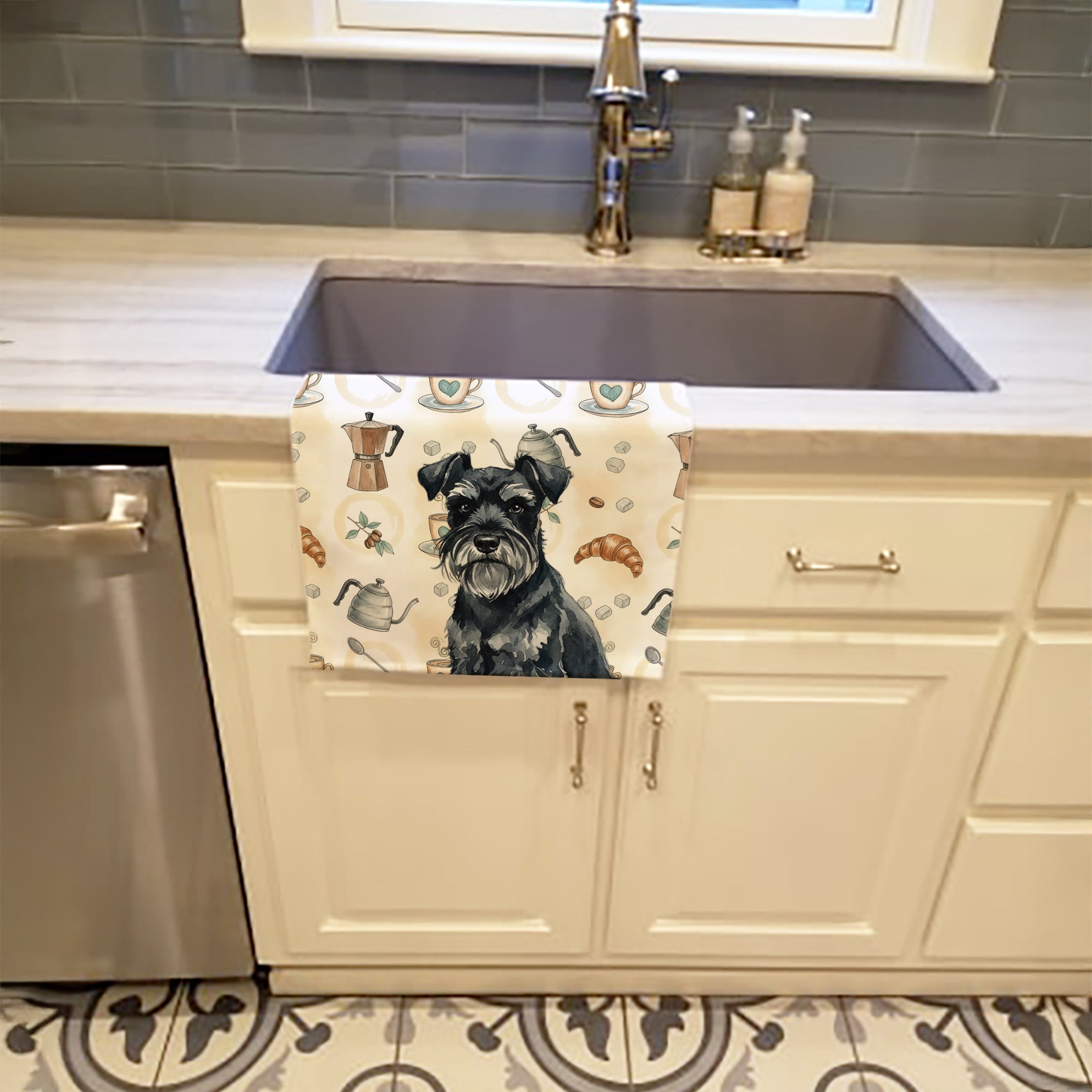 Caroline's Treasures Black Miniature Schnauzer Coffee Bar Kitchen Towel
