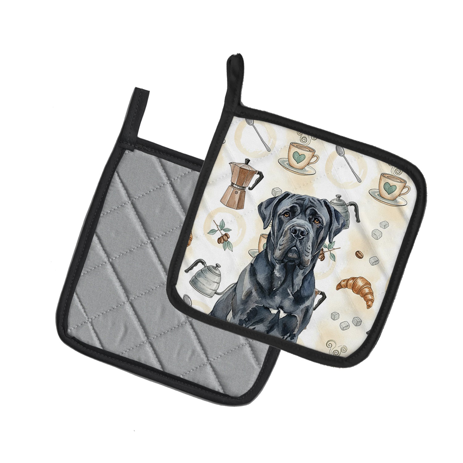 Caroline's Treasures Black Neapolitan Mastiff Coffee Bar Pair of Pot Holders
