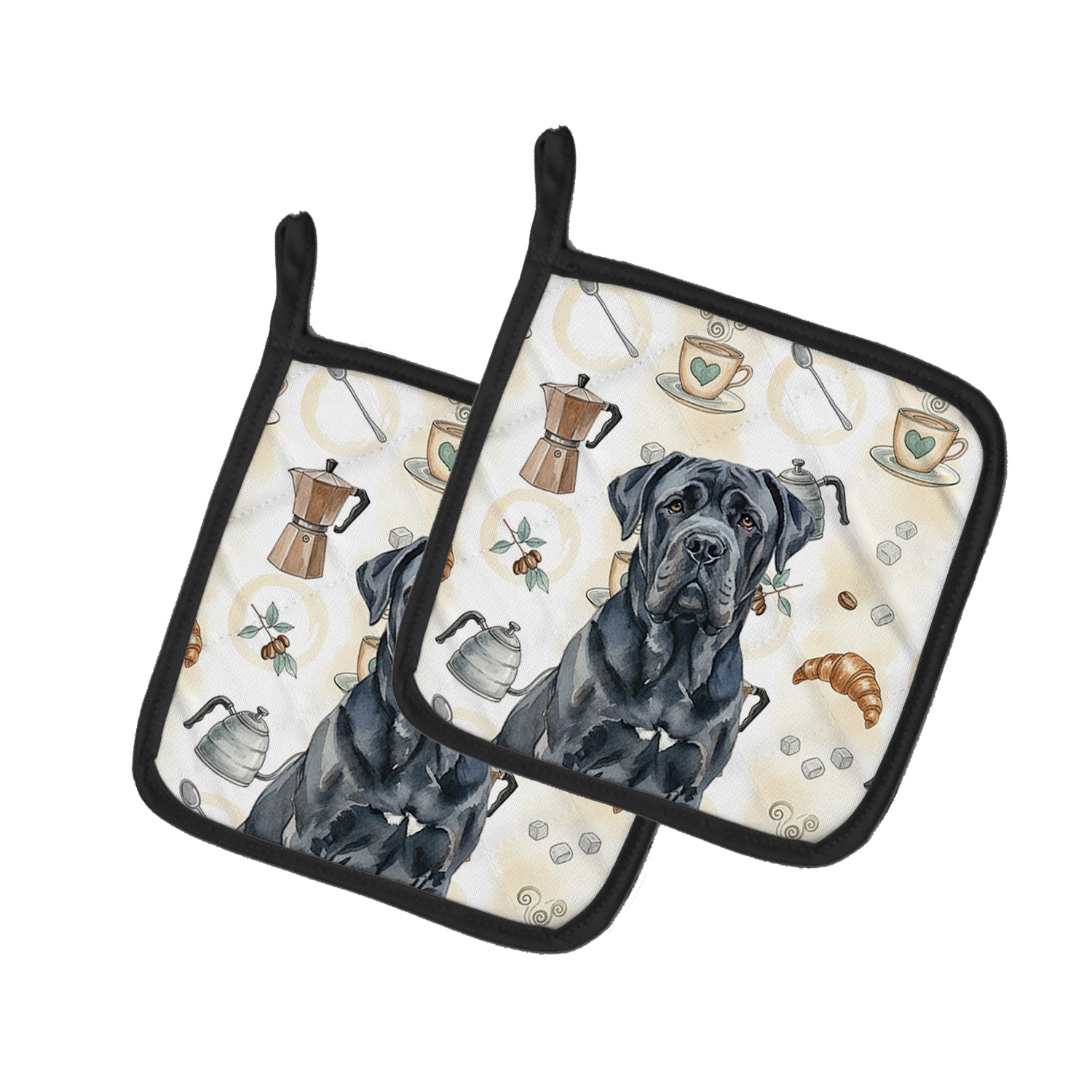 Caroline's Treasures Black Neapolitan Mastiff Coffee Bar Pair of Pot Holders