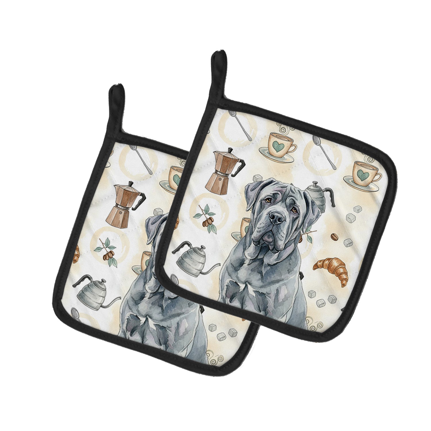 Caroline's Treasures Blue Neapolitan Mastiff Coffee Bar Pair of Pot Holders