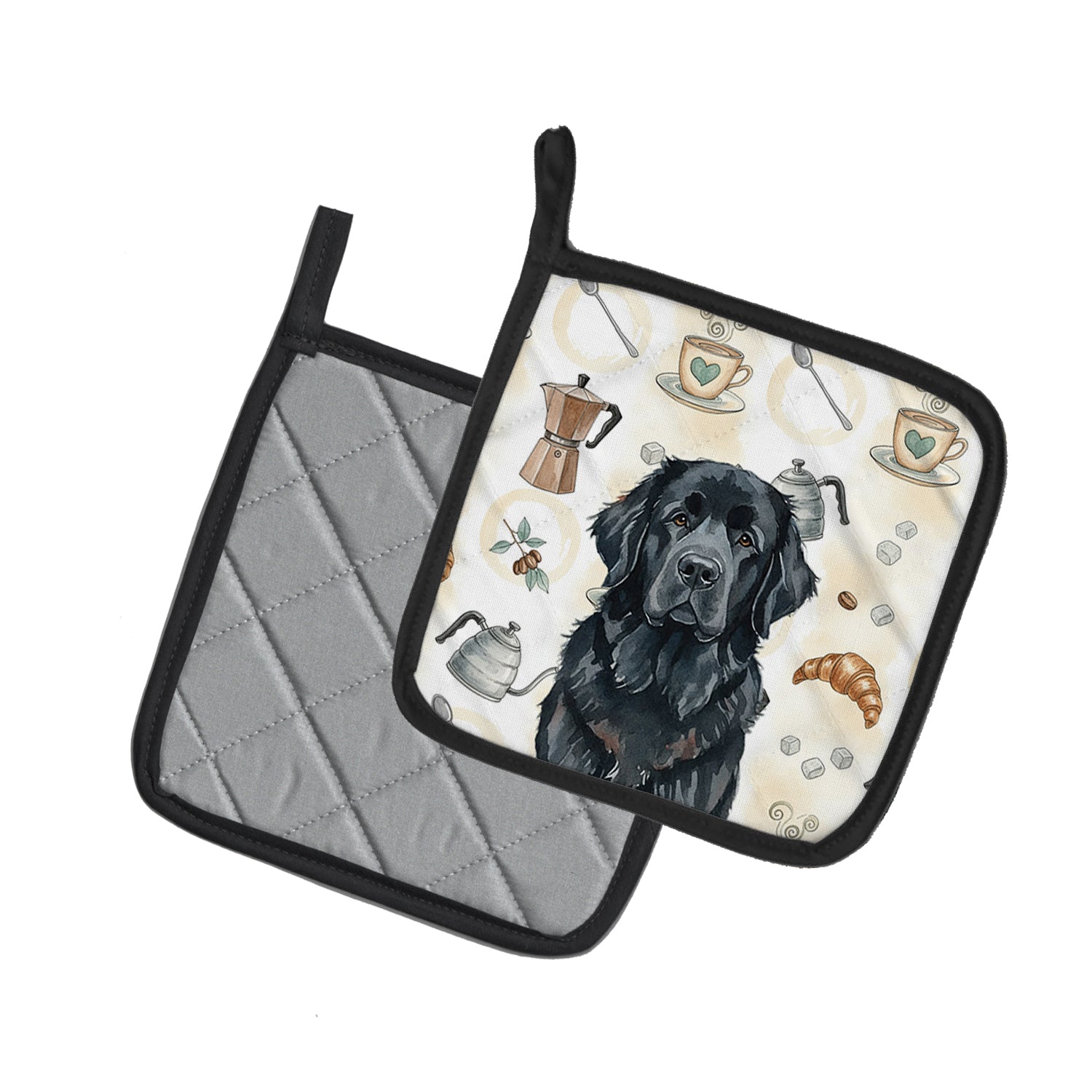 Caroline's Treasures Black Newfoundland Coffee Bar Pair of Pot Holders