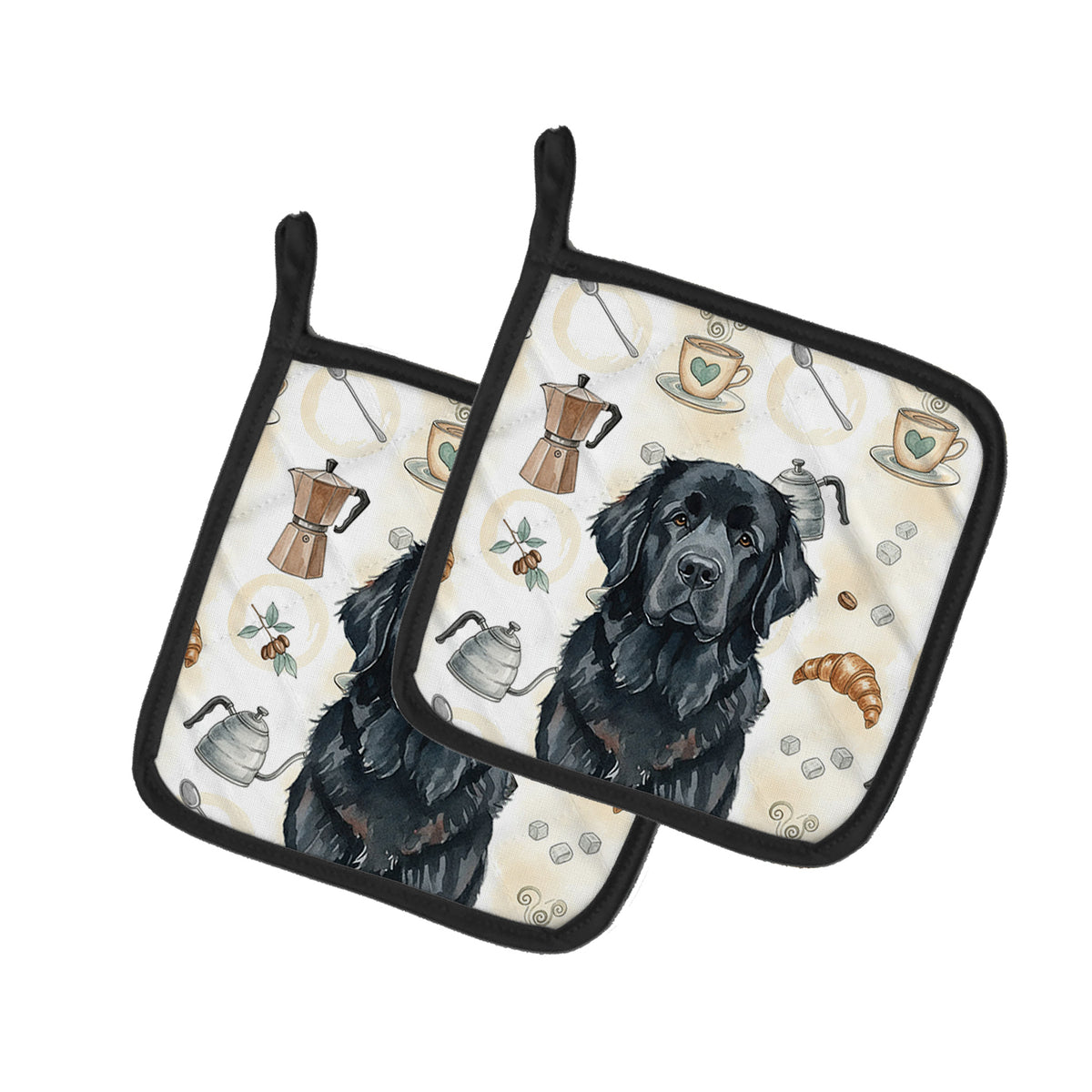 Caroline's Treasures Black Newfoundland Coffee Bar Pair of Pot Holders