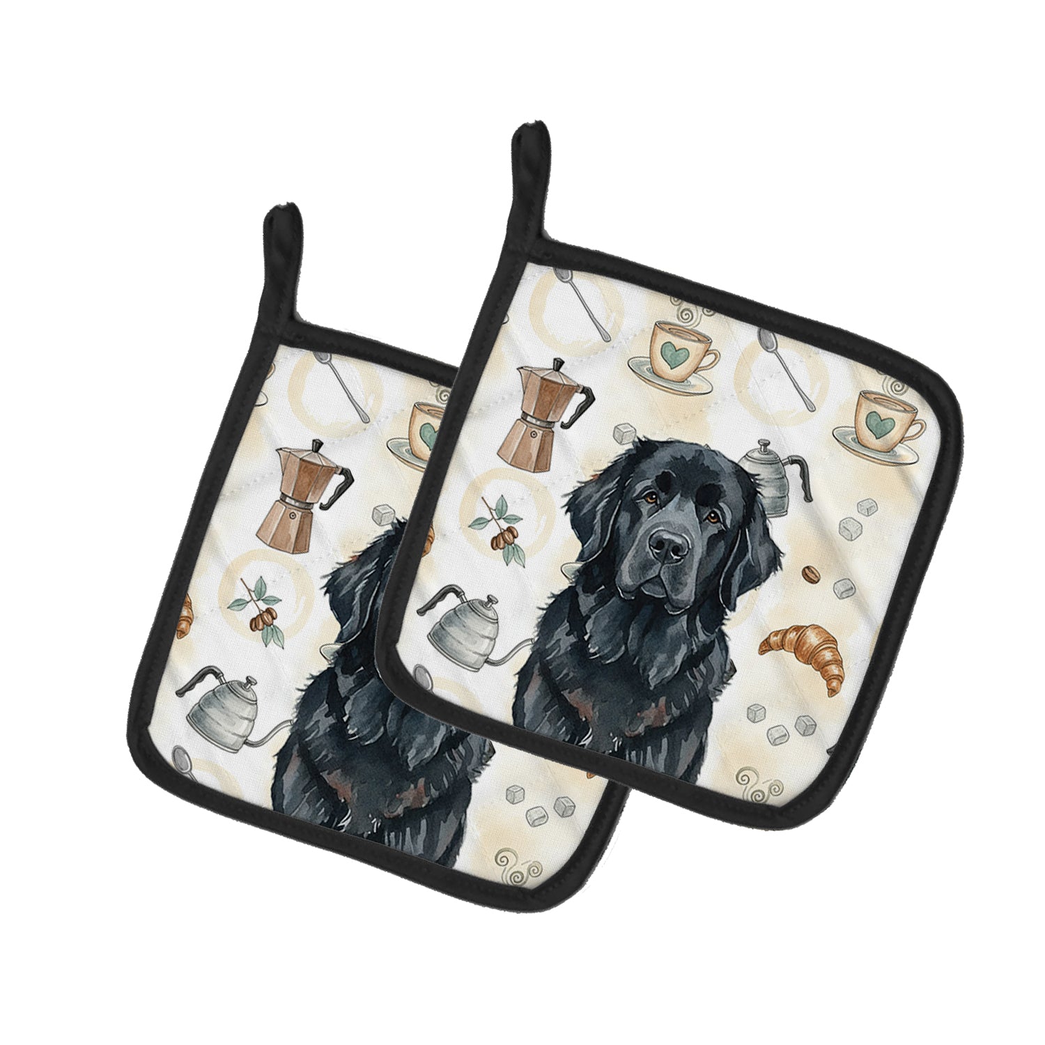 Caroline's Treasures Black Newfoundland Coffee Bar Pair of Pot Holders