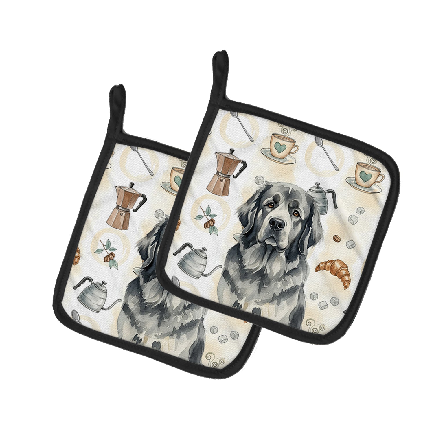 Caroline's Treasures Gray Newfoundland Coffee Bar Pair of Pot Holders