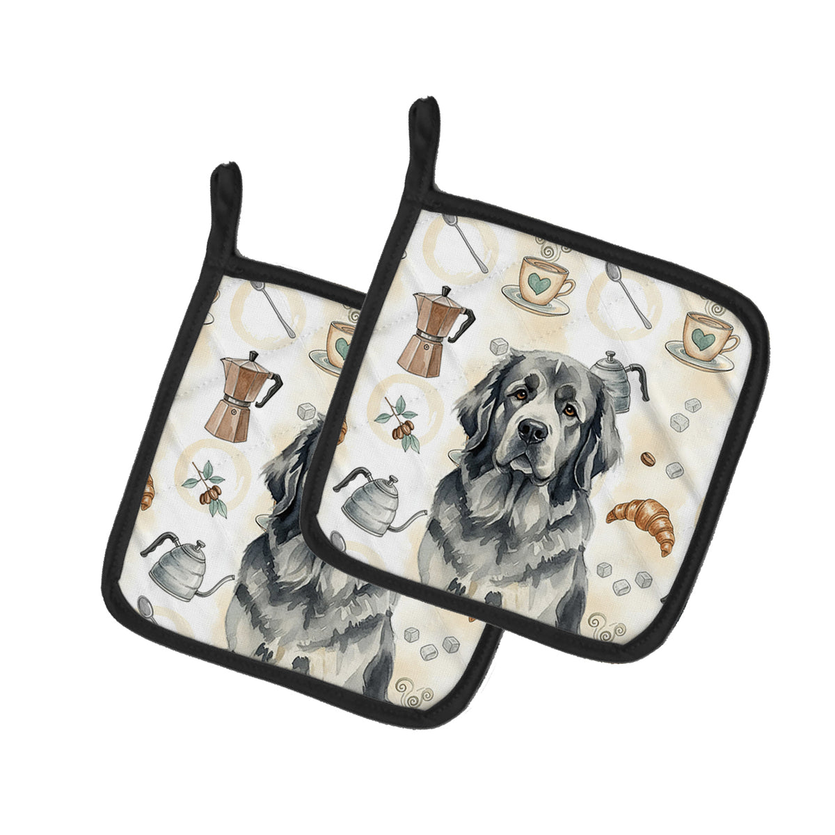 Caroline's Treasures Gray Newfoundland Coffee Bar Pair of Pot Holders