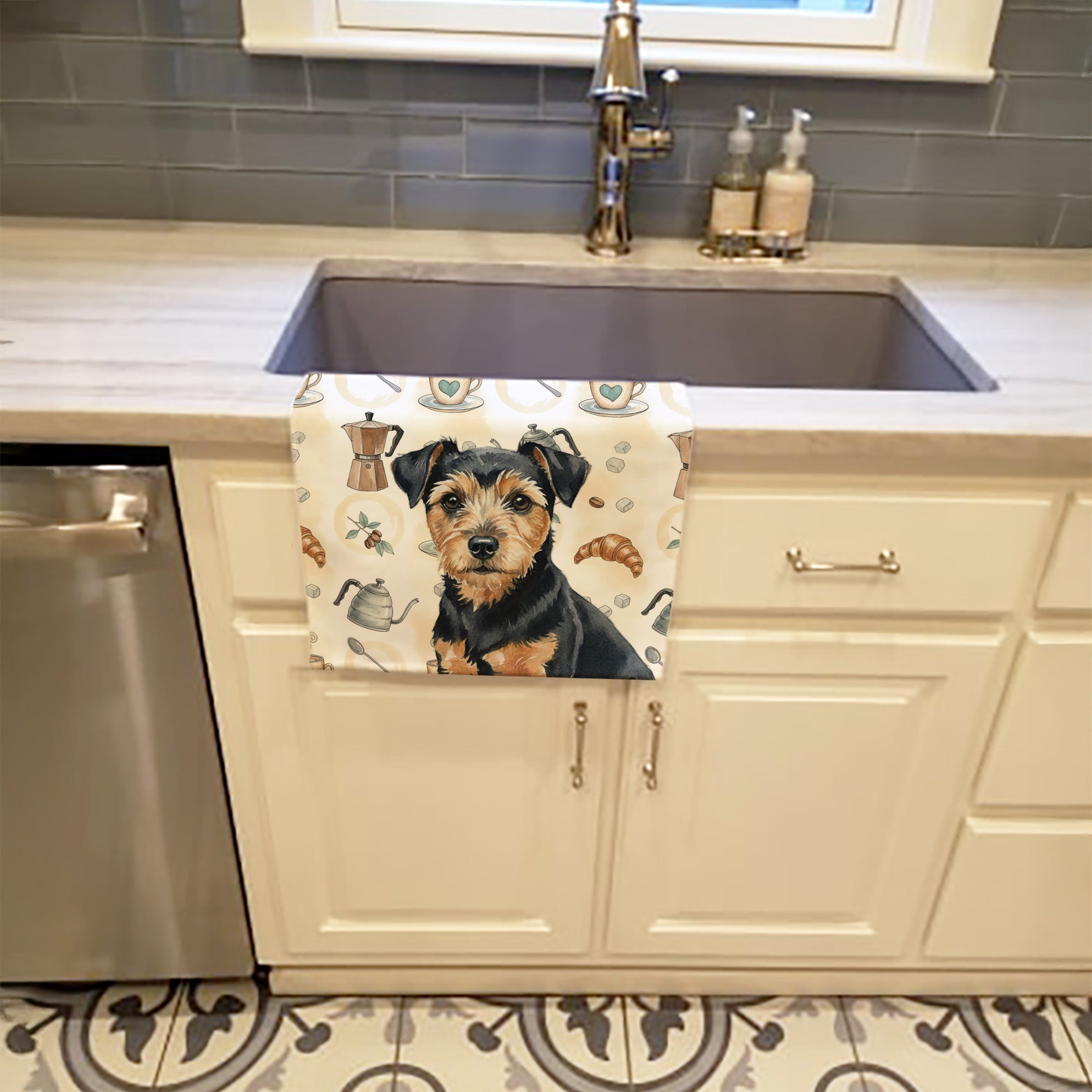 Caroline's Treasures Black and Tan Norfolk Terrier Coffee Bar Kitchen Towel