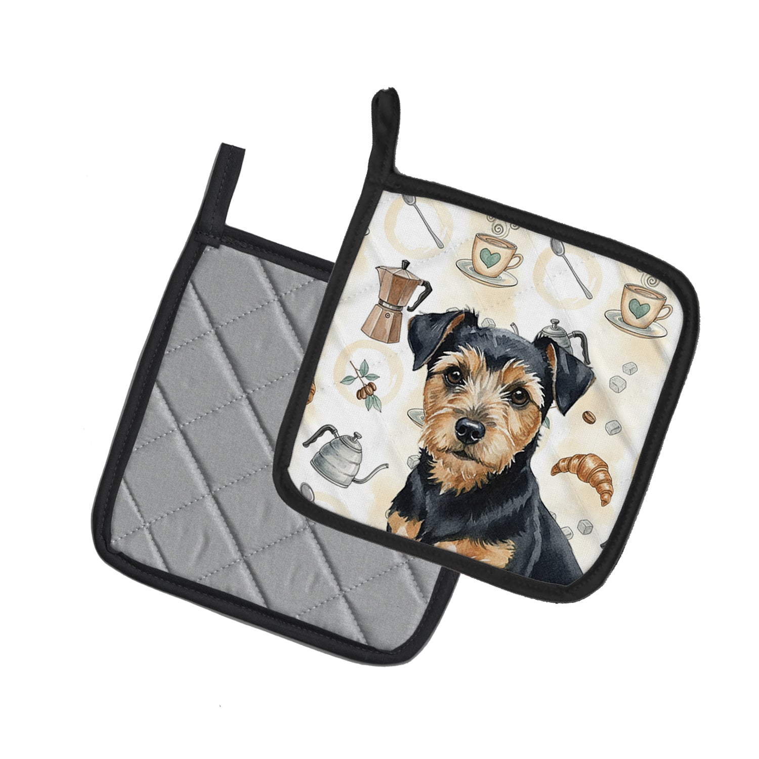 Caroline's Treasures Black and Tan Norfolk Terrier Coffee Bar Pair of Pot Holders