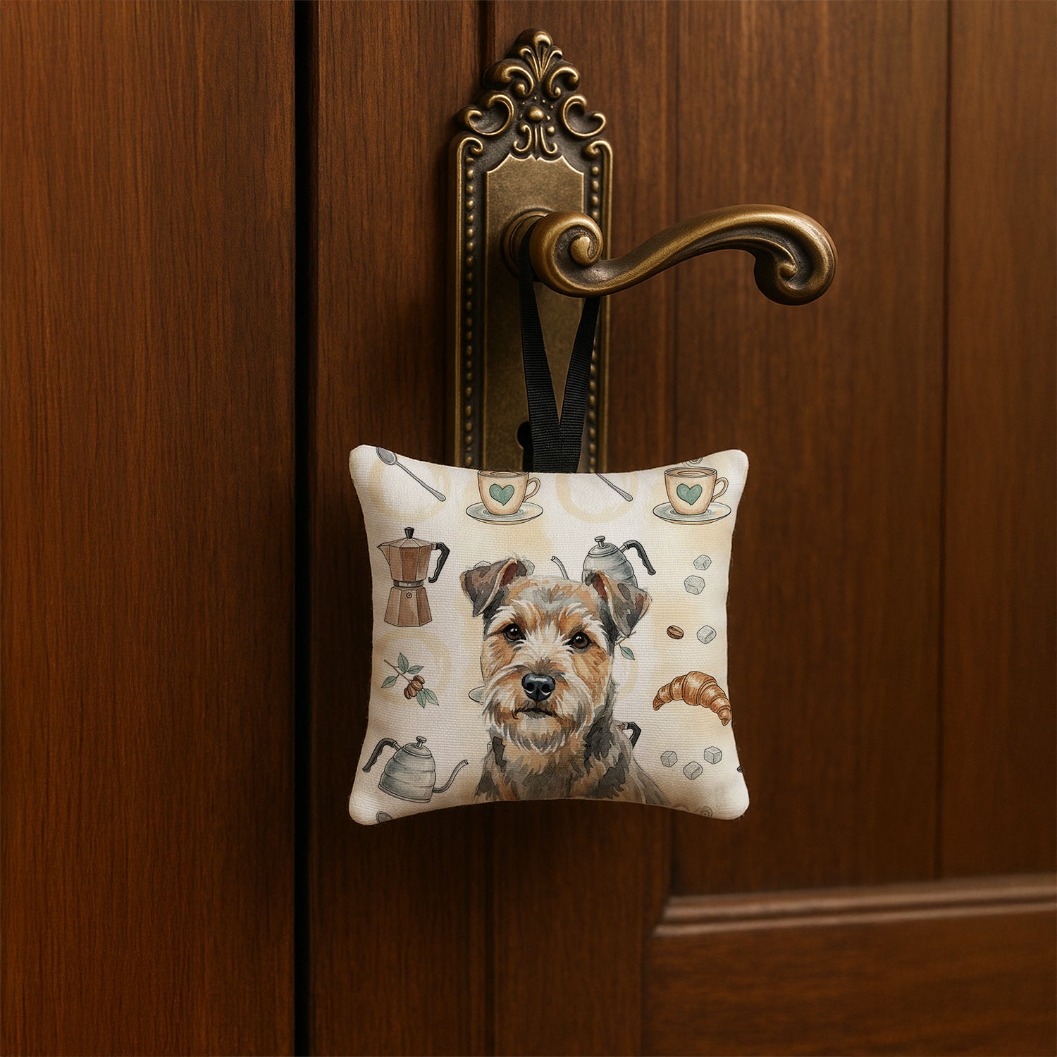 Caroline's Treasures Grizzle and Tan Norfolk Terrier Coffee Bar Hanging Square Fabric Ornament 3.5 × 3.5