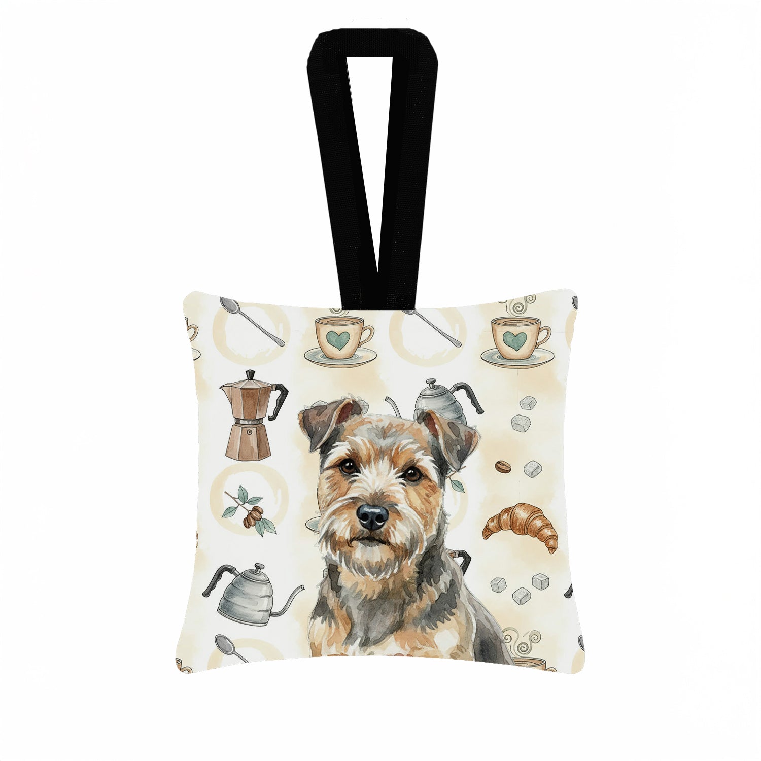Caroline's Treasures Grizzle and Tan Norfolk Terrier Coffee Bar Hanging Square Fabric Ornament 3.5 × 3.5