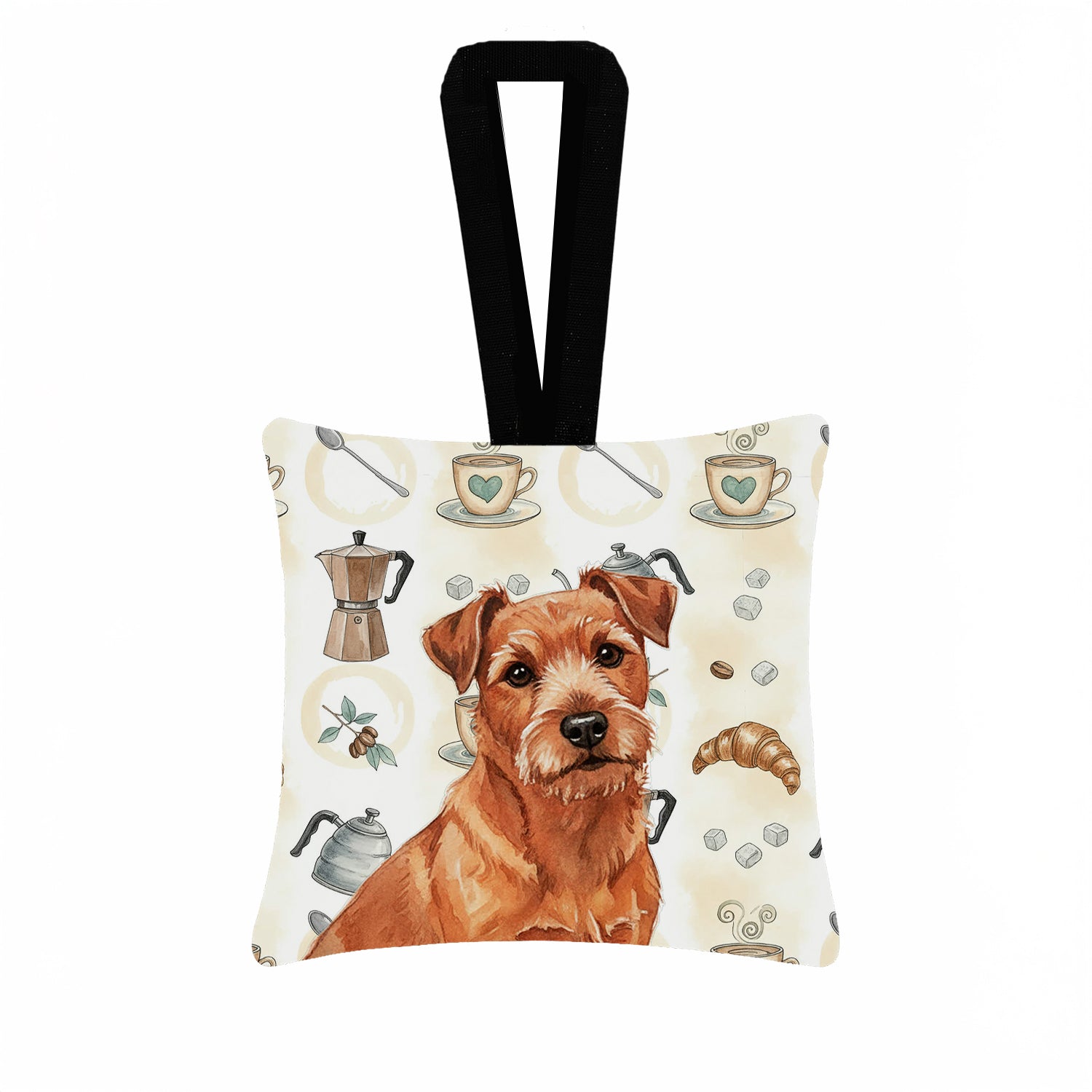 Caroline's Treasures Red Norfolk Terrier Coffee Bar Hanging Square Fabric Ornament 3.5 × 3.5