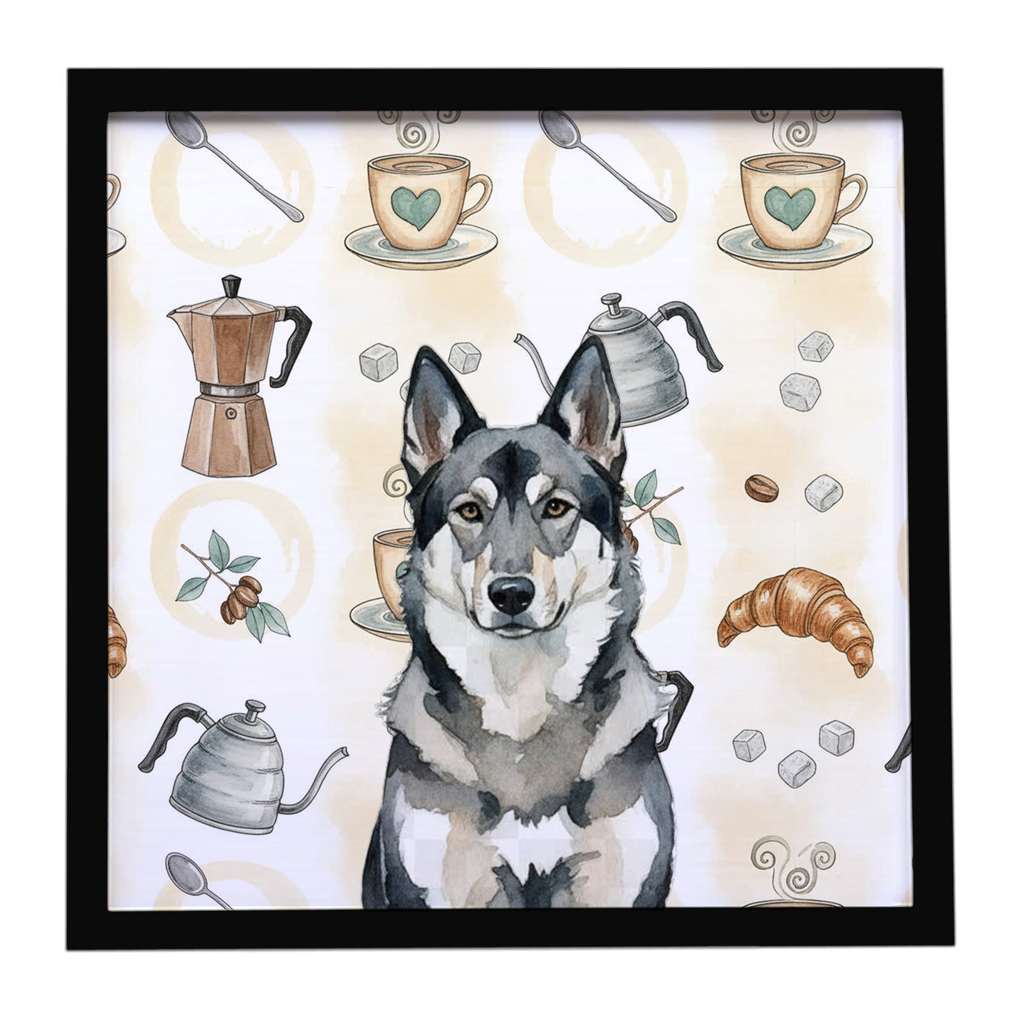 Caroline's Treasures Norwegian Elkhound Coffee Bar Framed Metal Print
