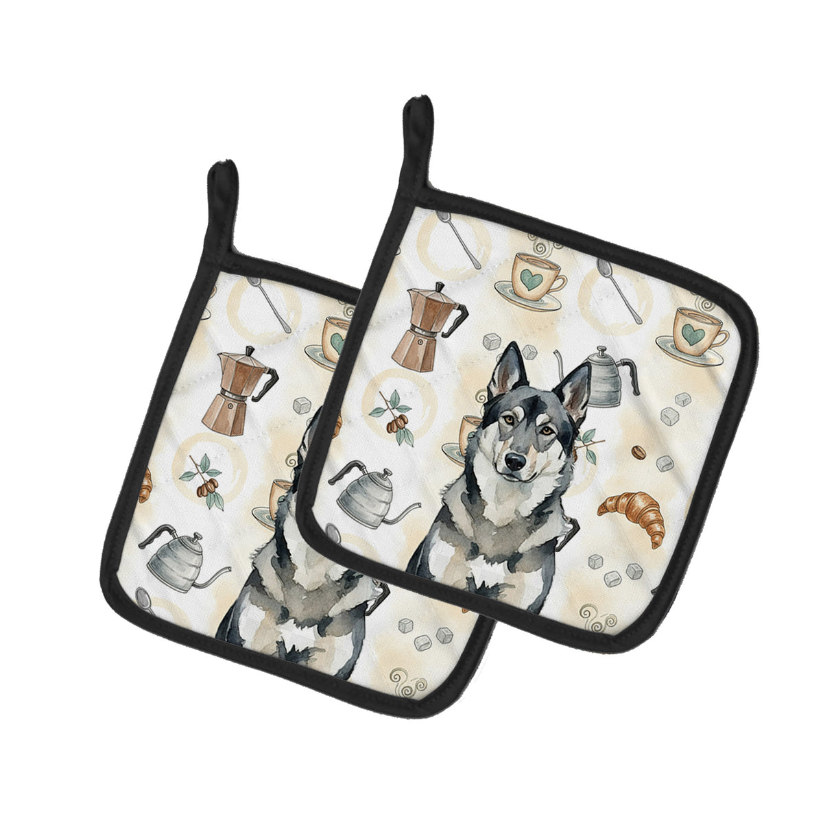 Caroline's Treasures Norwegian Elkhound Coffee Bar Pair of Pot Holders