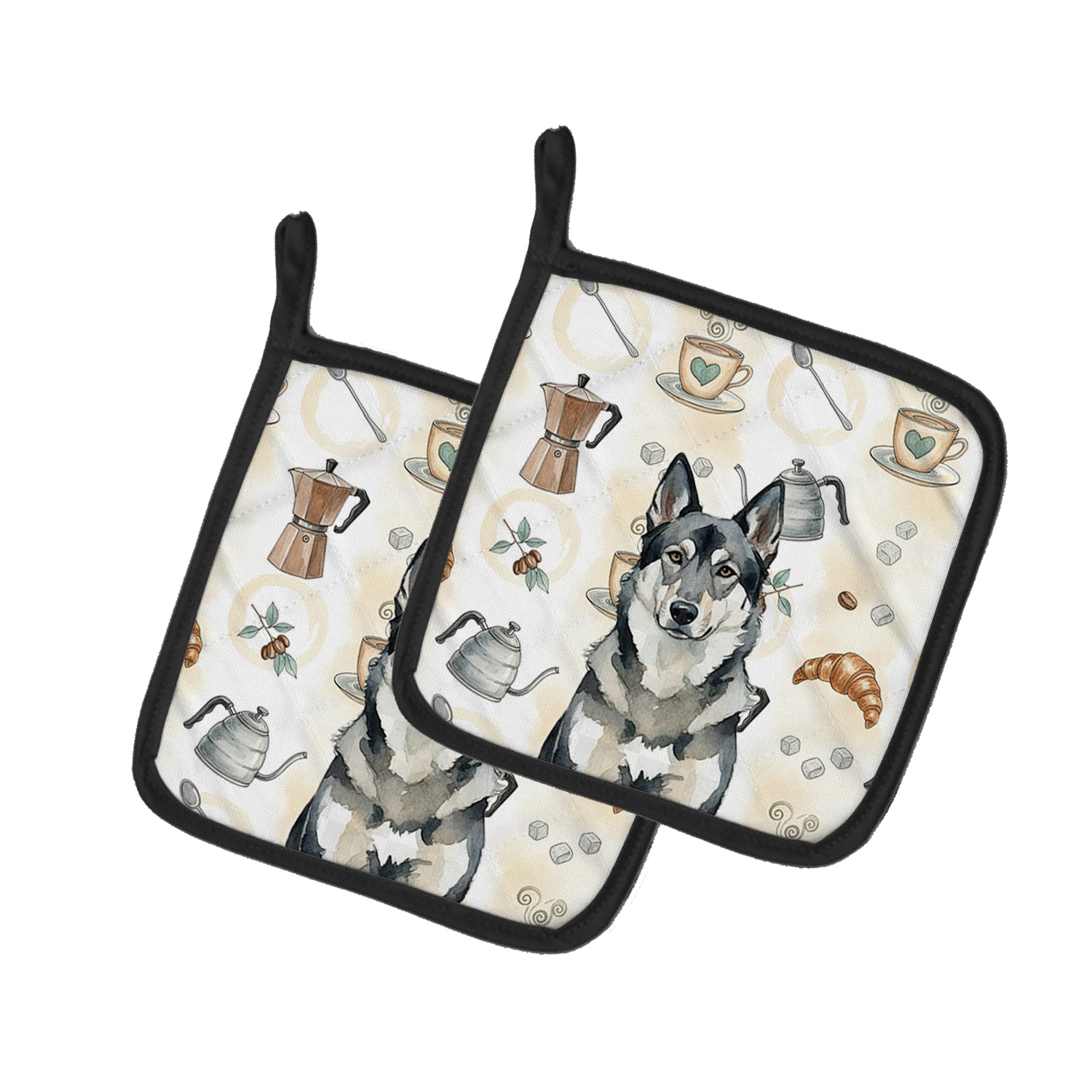 Caroline's Treasures Norwegian Elkhound Coffee Bar Pair of Pot Holders