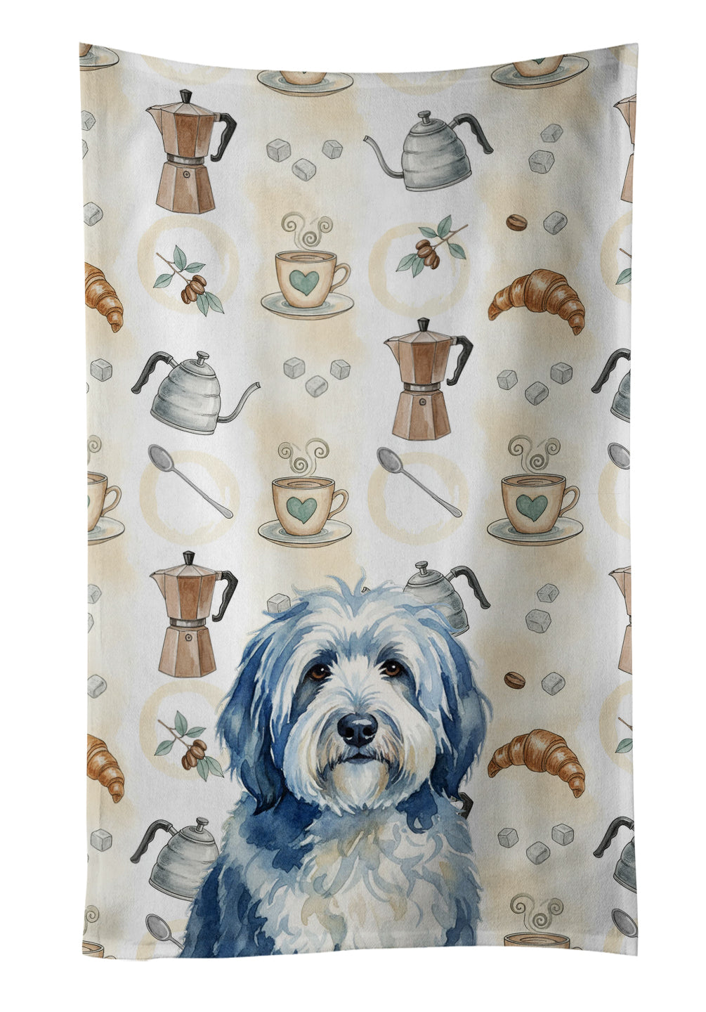 Caroline's Treasures Blue and White Old English Sheepdog Coffee Bar Kitchen Towel