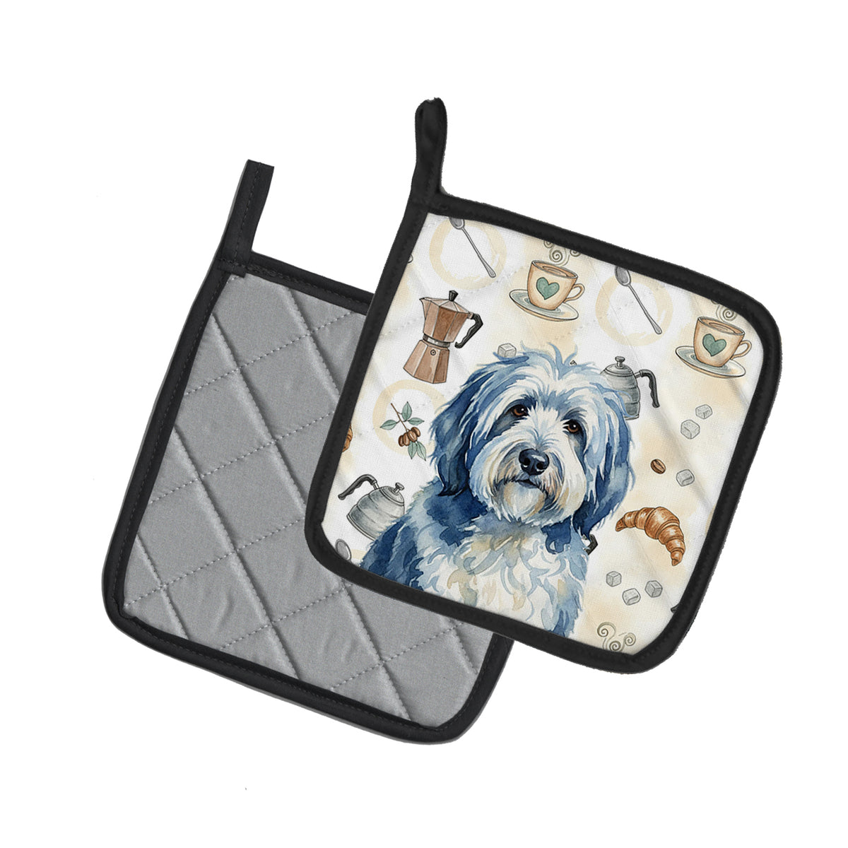 Caroline's Treasures Blue and White Old English Sheepdog Coffee Bar Pair of Pot Holders