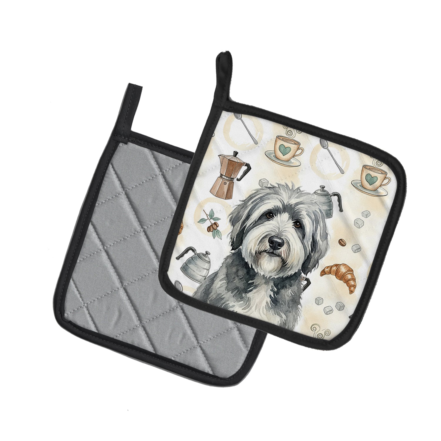 Caroline's Treasures Gray and White Old English Sheepdog Coffee Bar Pair of Pot Holders