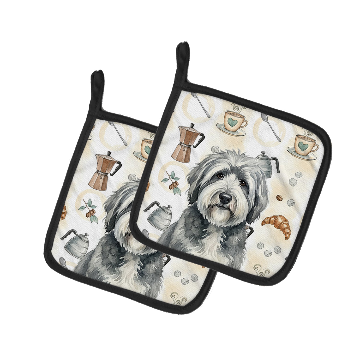 Caroline's Treasures Gray and White Old English Sheepdog Coffee Bar Pair of Pot Holders