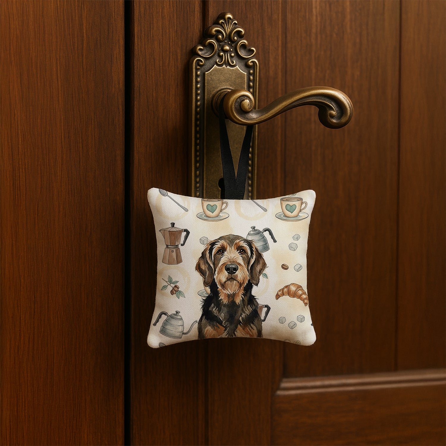 Caroline's Treasures Black and Tan Otterhound Coffee Bar Hanging Square Fabric Ornament 3.5 × 3.5