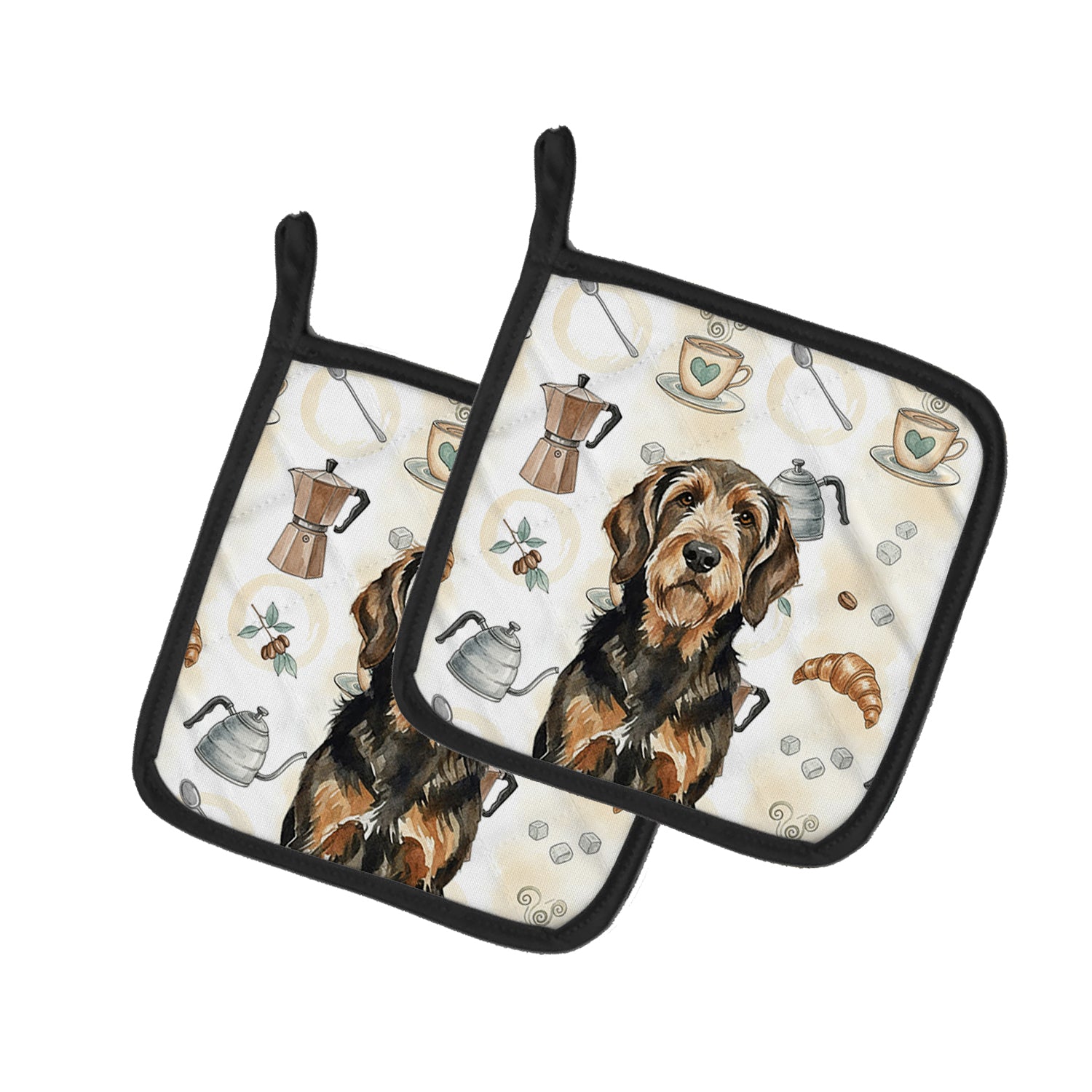 Caroline's Treasures Black and Tan Otterhound Coffee Bar Pair of Pot Holders