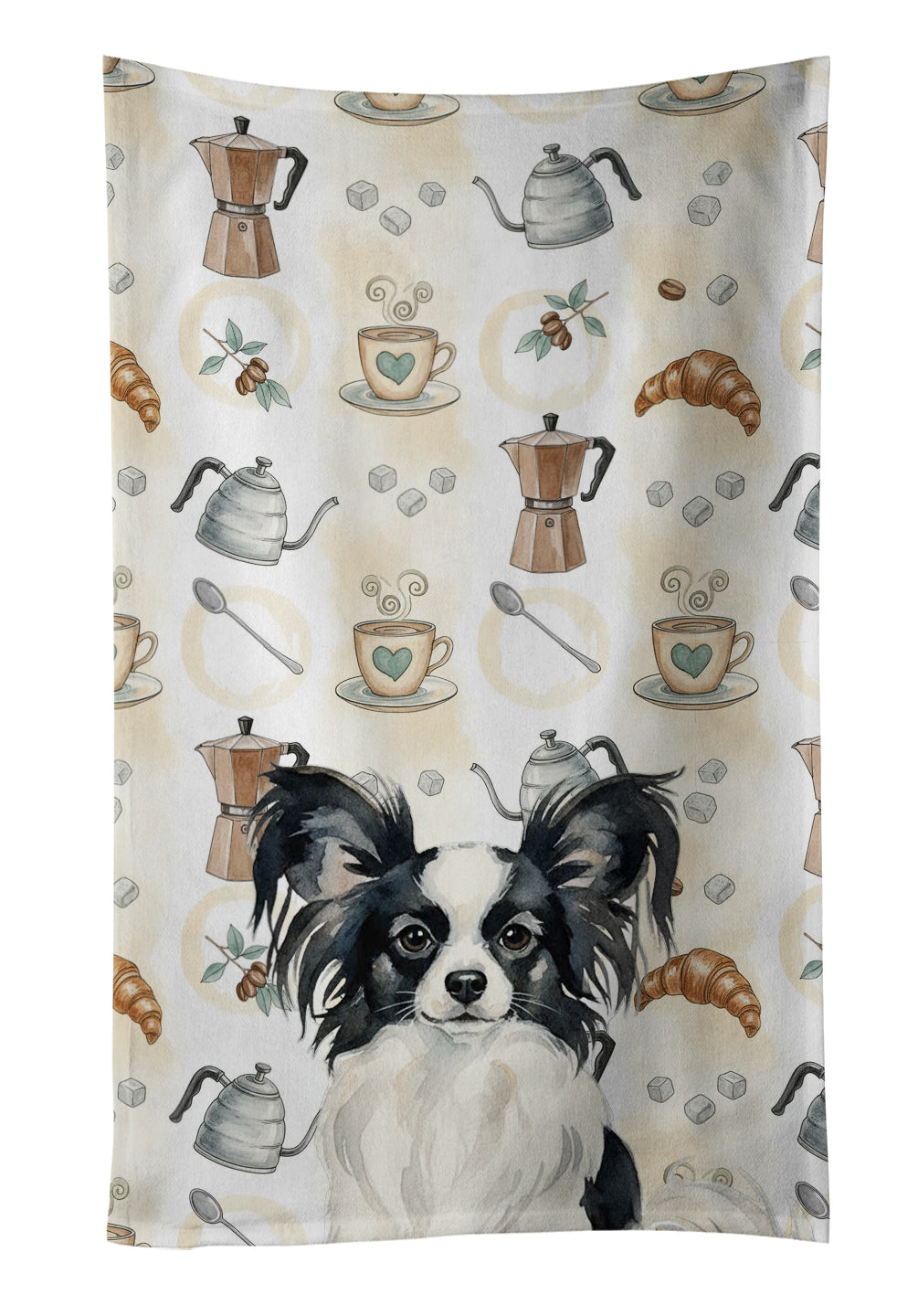 Caroline's Treasures Black and White Papillon Coffee Bar Kitchen Towel