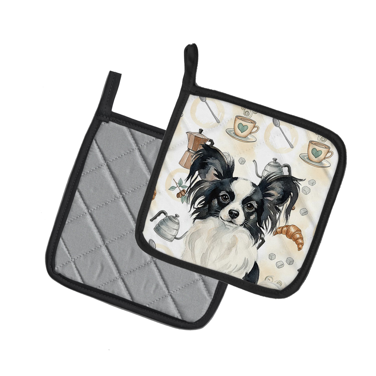 Caroline's Treasures Black and White Papillon Coffee Bar Pair of Pot Holders