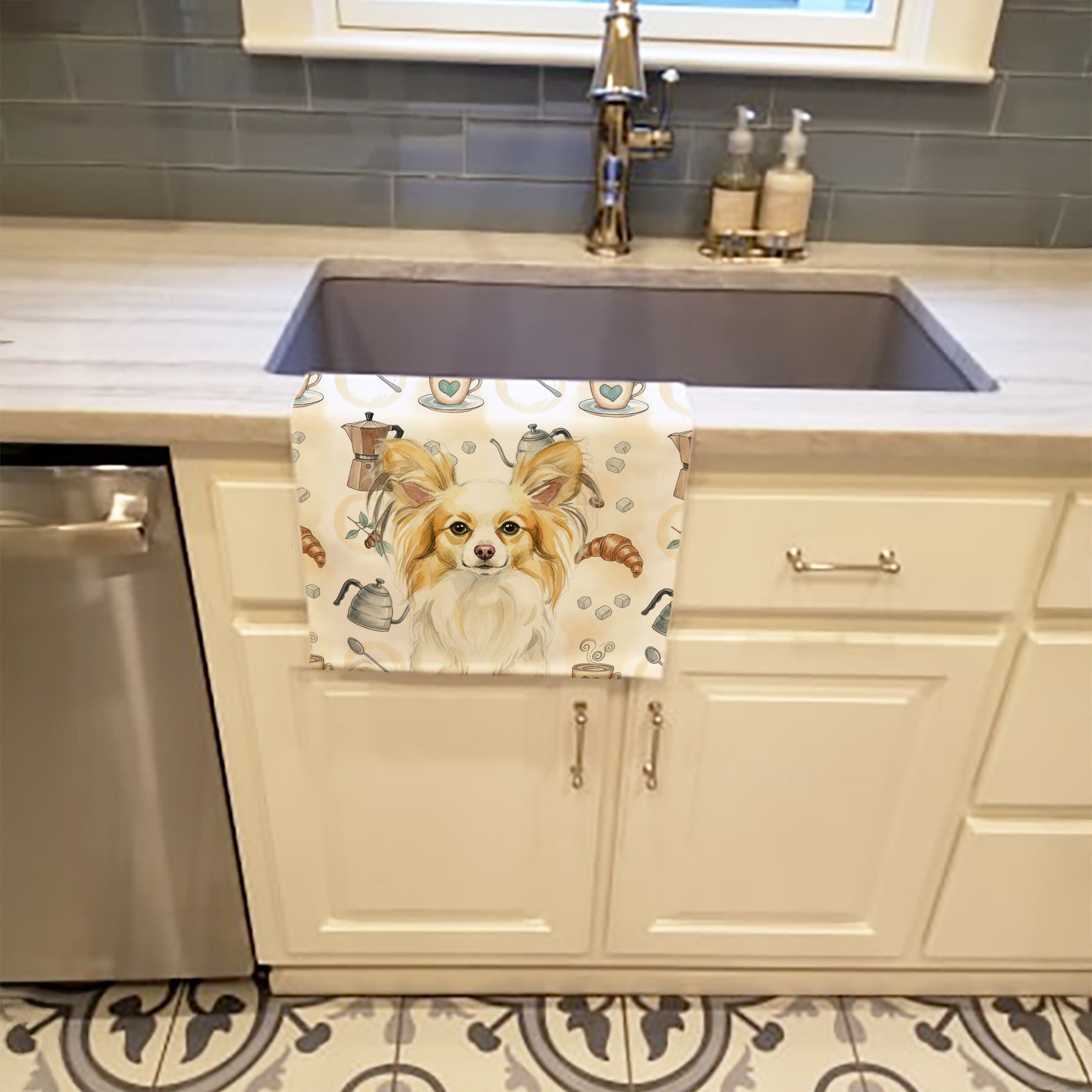 Caroline's Treasures Lemon and White Papillon Coffee Bar Kitchen Towel