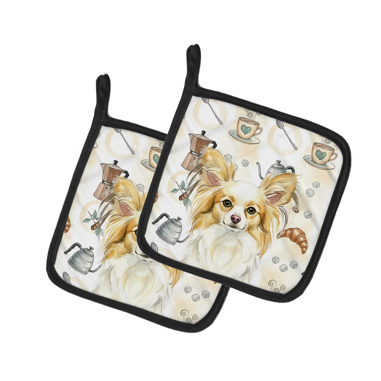 Caroline's Treasures Lemon and White Papillon Coffee Bar Pair of Pot Holders