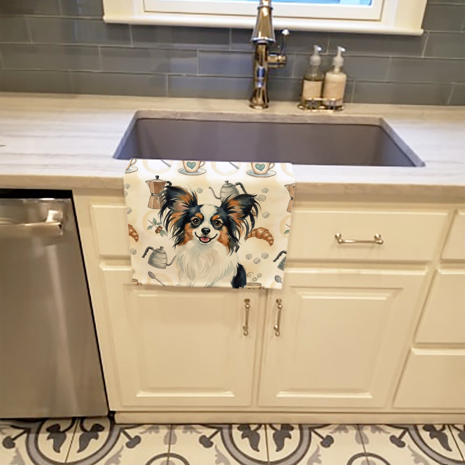 Caroline's Treasures Tricoilor Papillon Coffee Bar Kitchen Towel