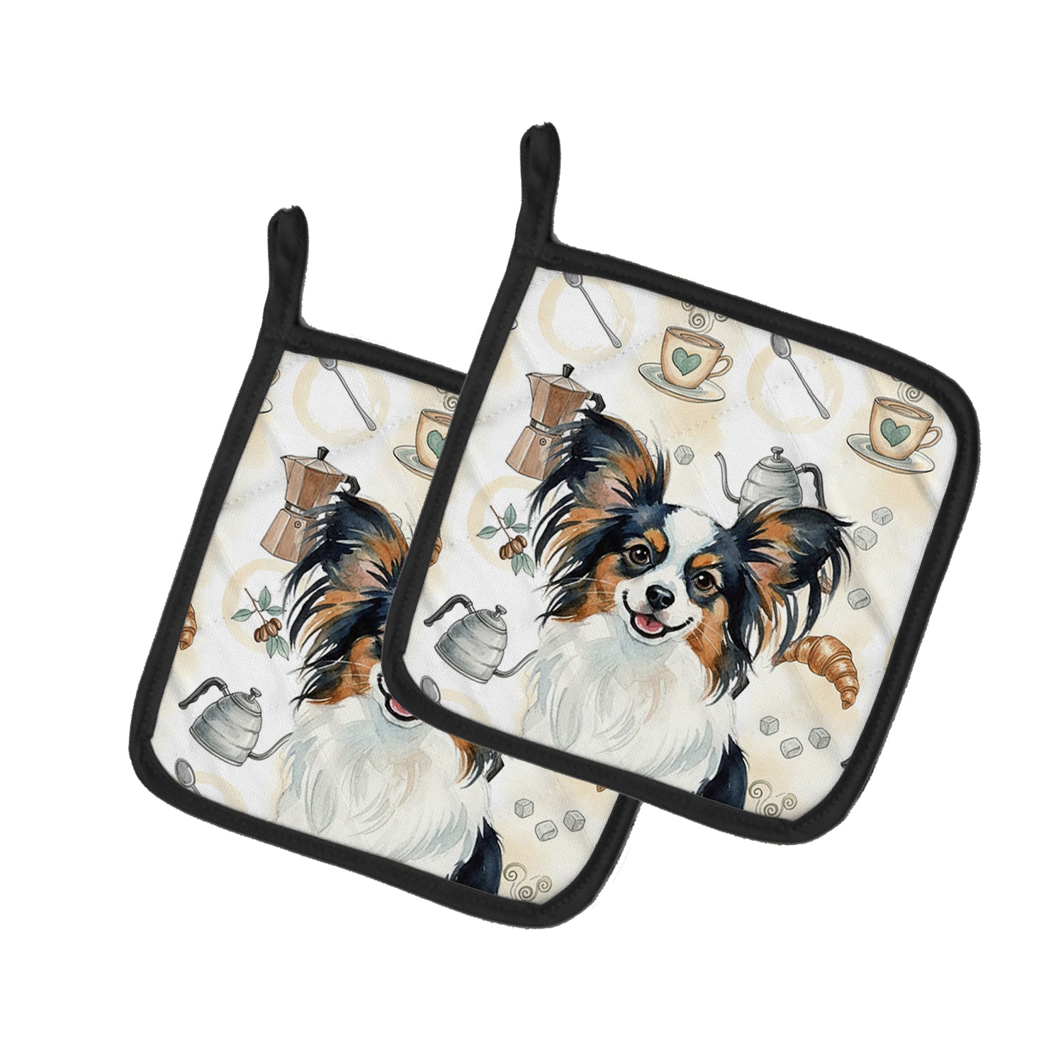 Caroline's Treasures Tricoilor Papillon Coffee Bar Pair of Pot Holders