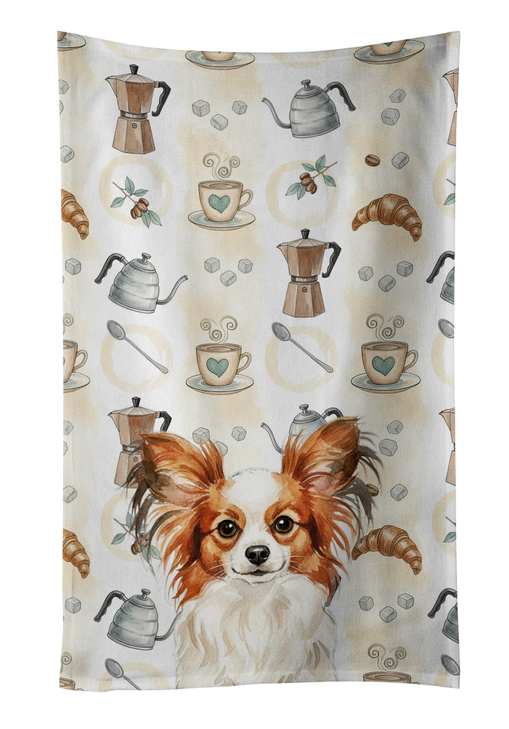 Caroline's Treasures White with Red Papillon Coffee Bar Kitchen Towel