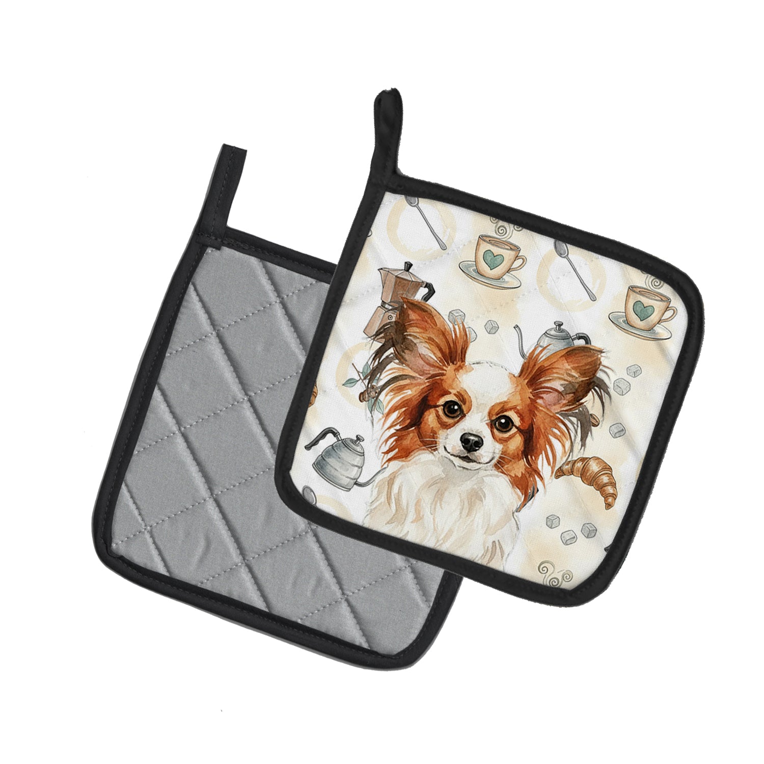 Caroline's Treasures White with Red Papillon Coffee Bar Pair of Pot Holders