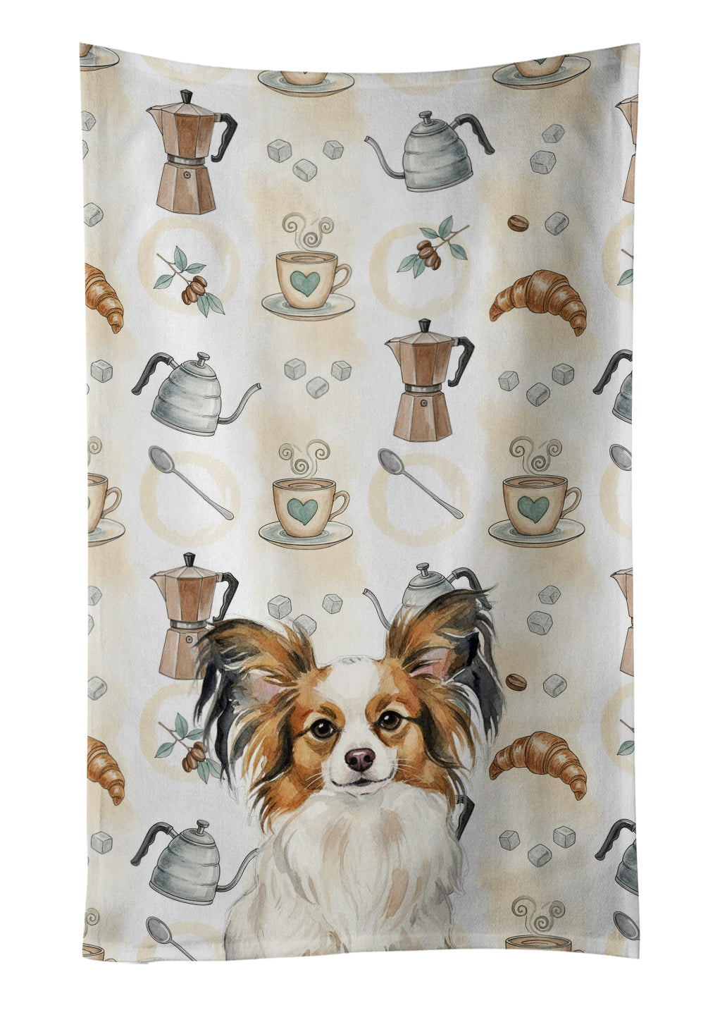 Caroline's Treasures White with Sable Papillon Coffee Bar Kitchen Towel