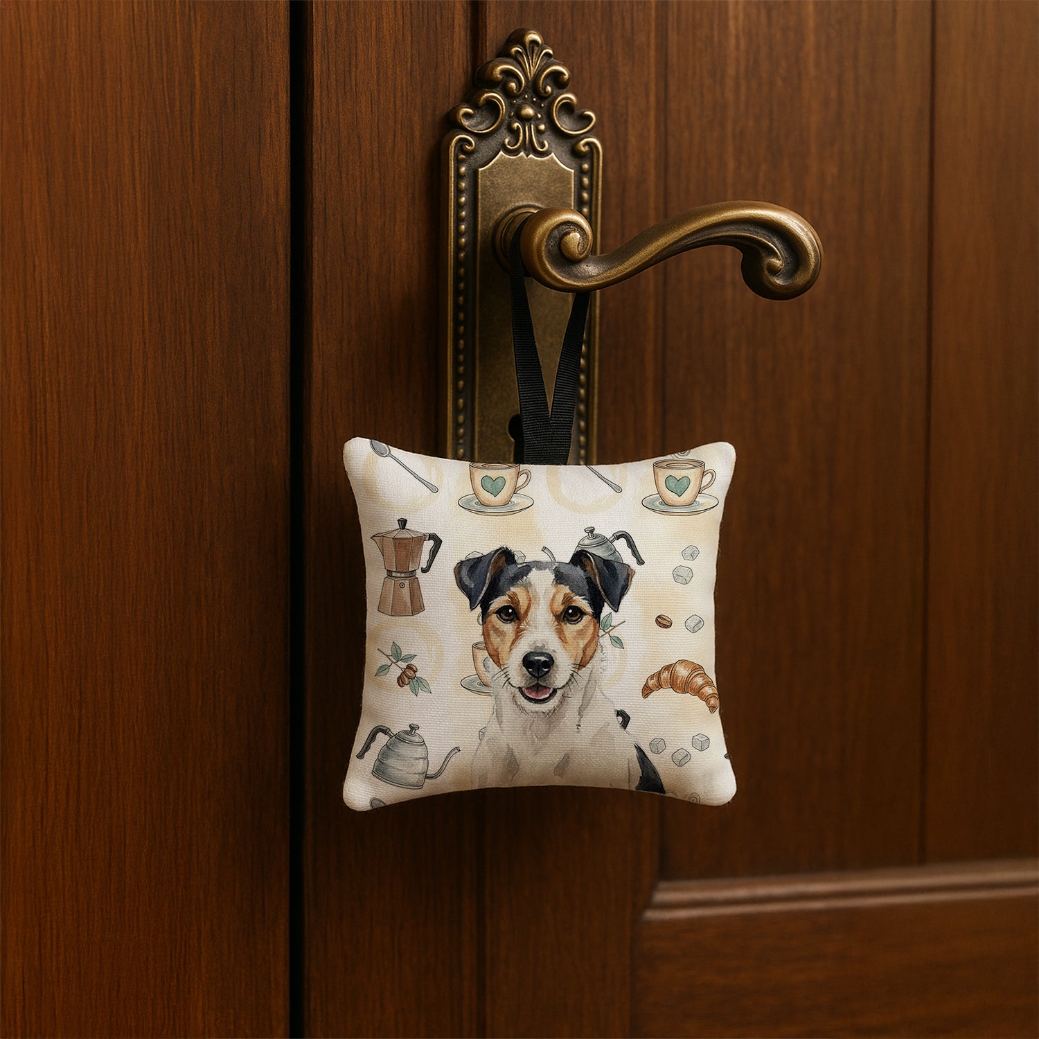 Caroline's Treasures Parson Russell Terrier Coffee Bar Hanging Square Fabric Ornament 3.5 × 3.5