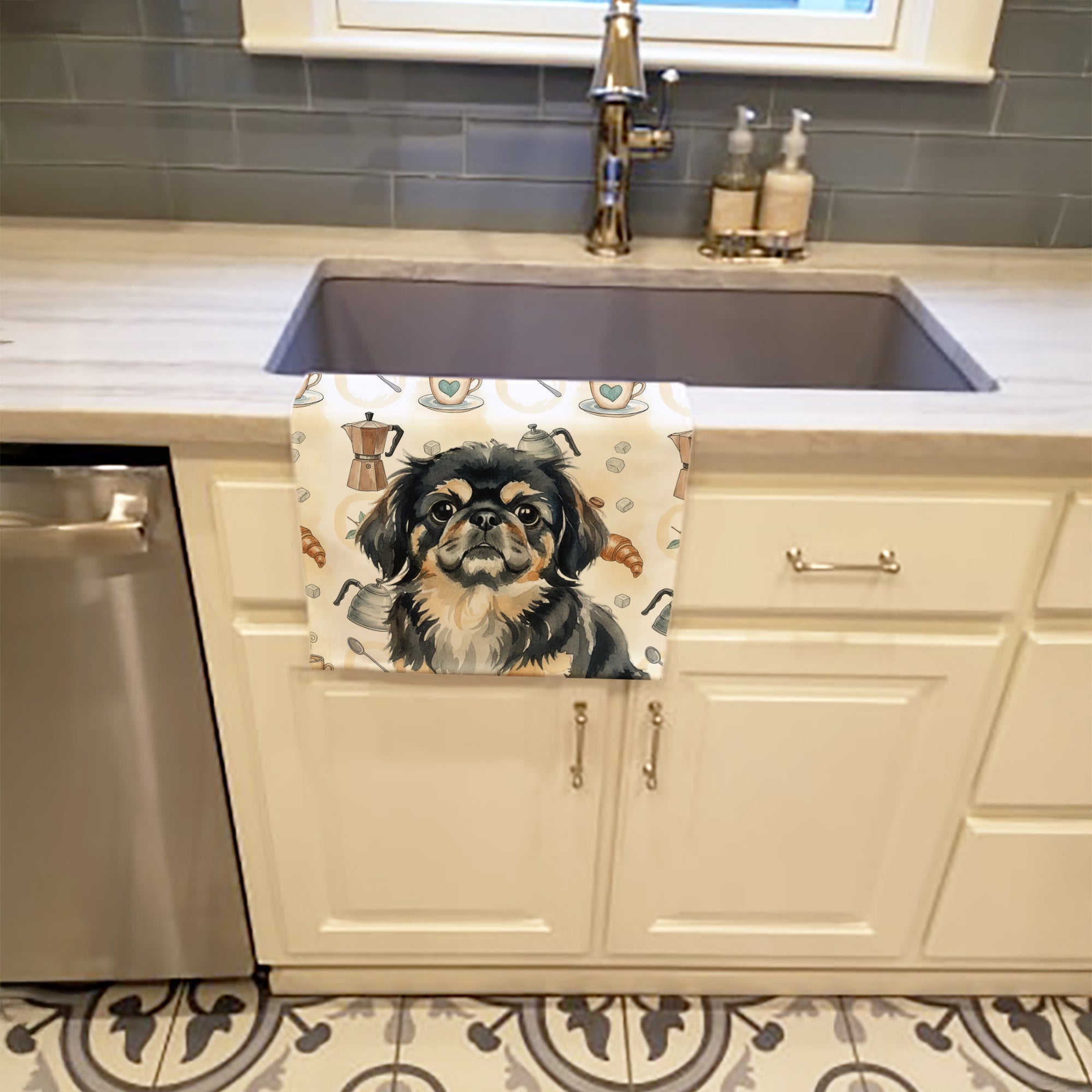 Caroline's Treasures Black and Tan Pekingese Coffee Bar Kitchen Towel