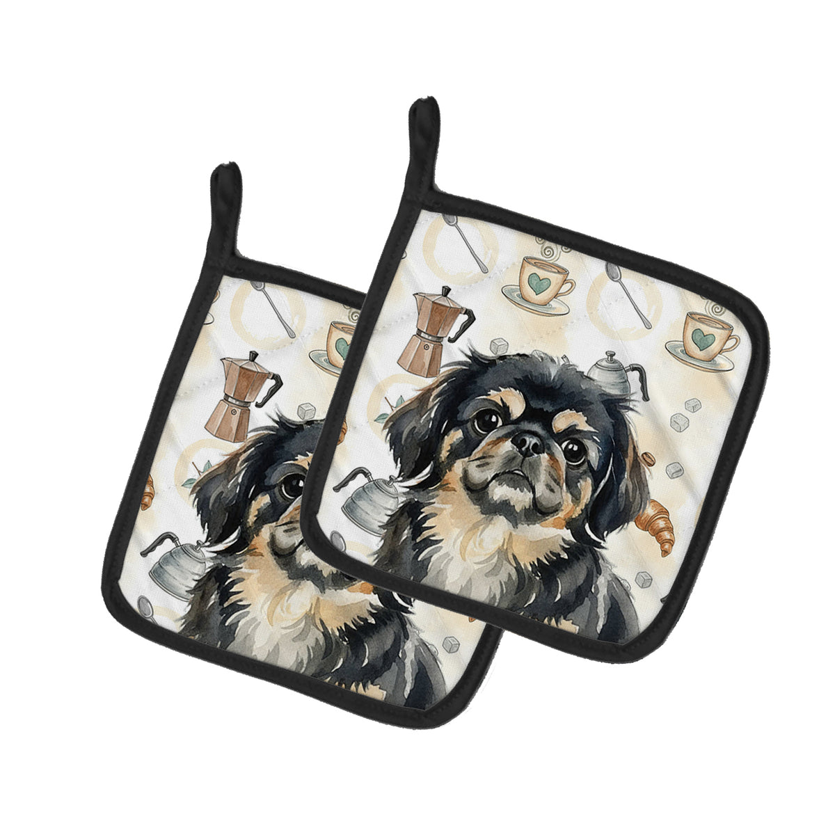 Caroline's Treasures Black and Tan Pekingese Coffee Bar Pair of Pot Holders