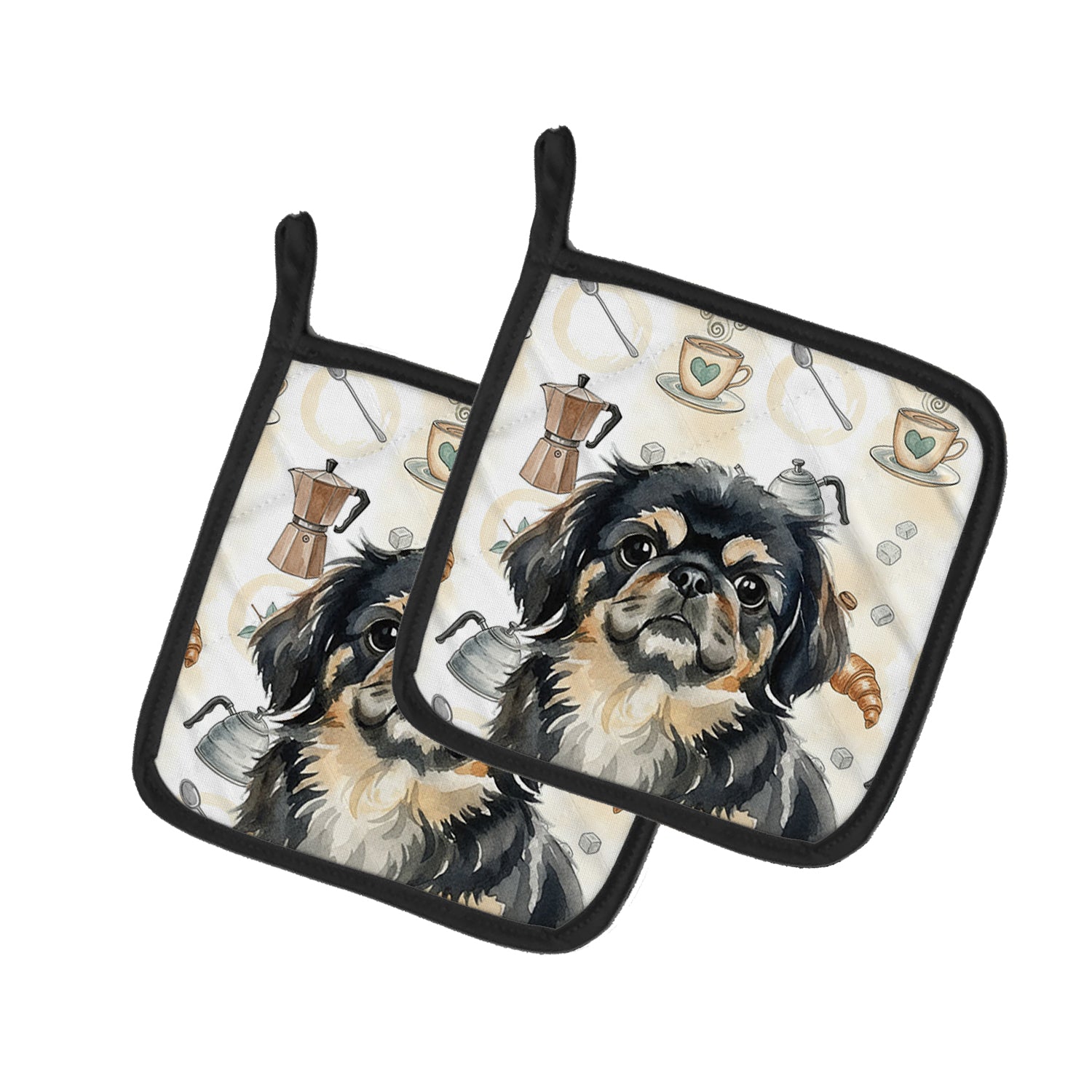 Caroline's Treasures Black and Tan Pekingese Coffee Bar Pair of Pot Holders