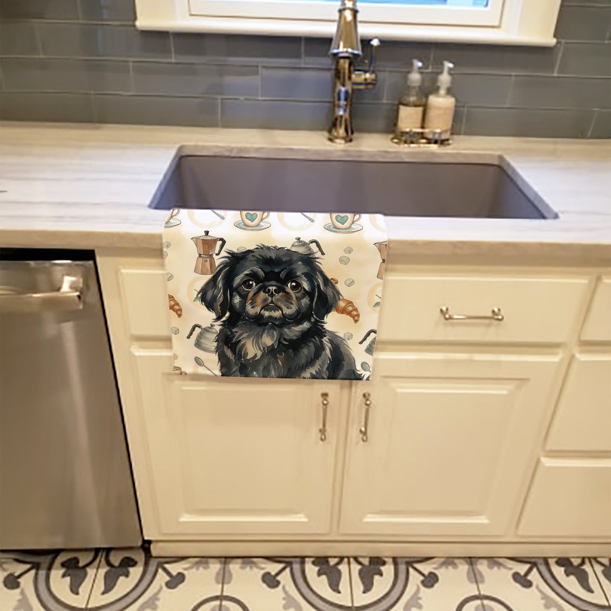 Caroline's Treasures Black Pekingese Coffee Bar Kitchen Towel