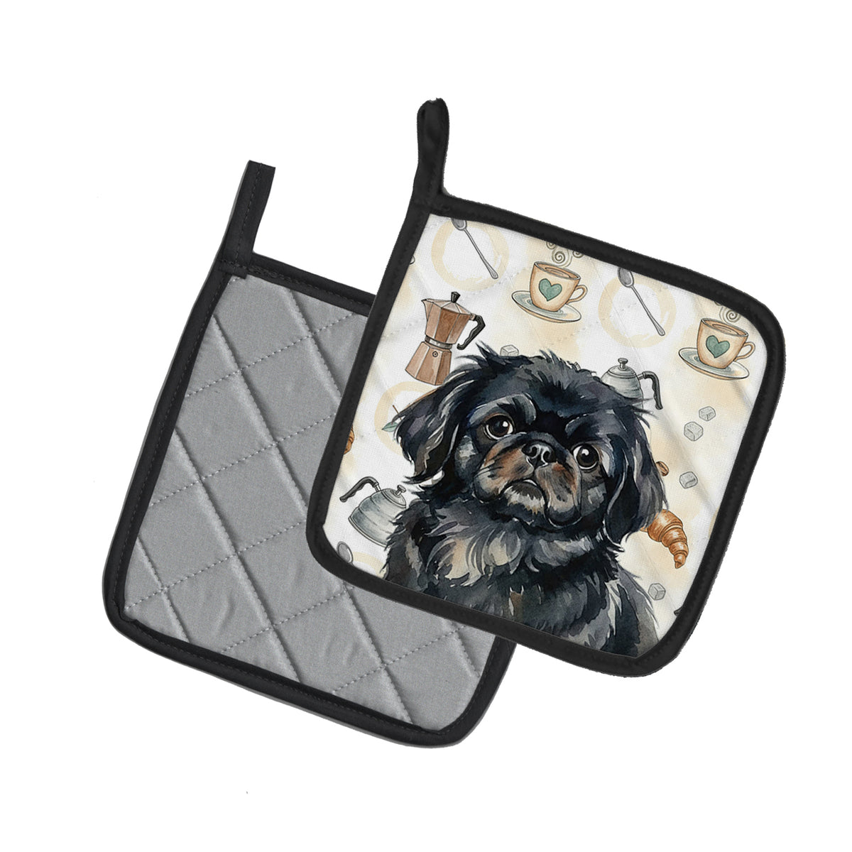 Caroline's Treasures Black Pekingese Coffee Bar Pair of Pot Holders