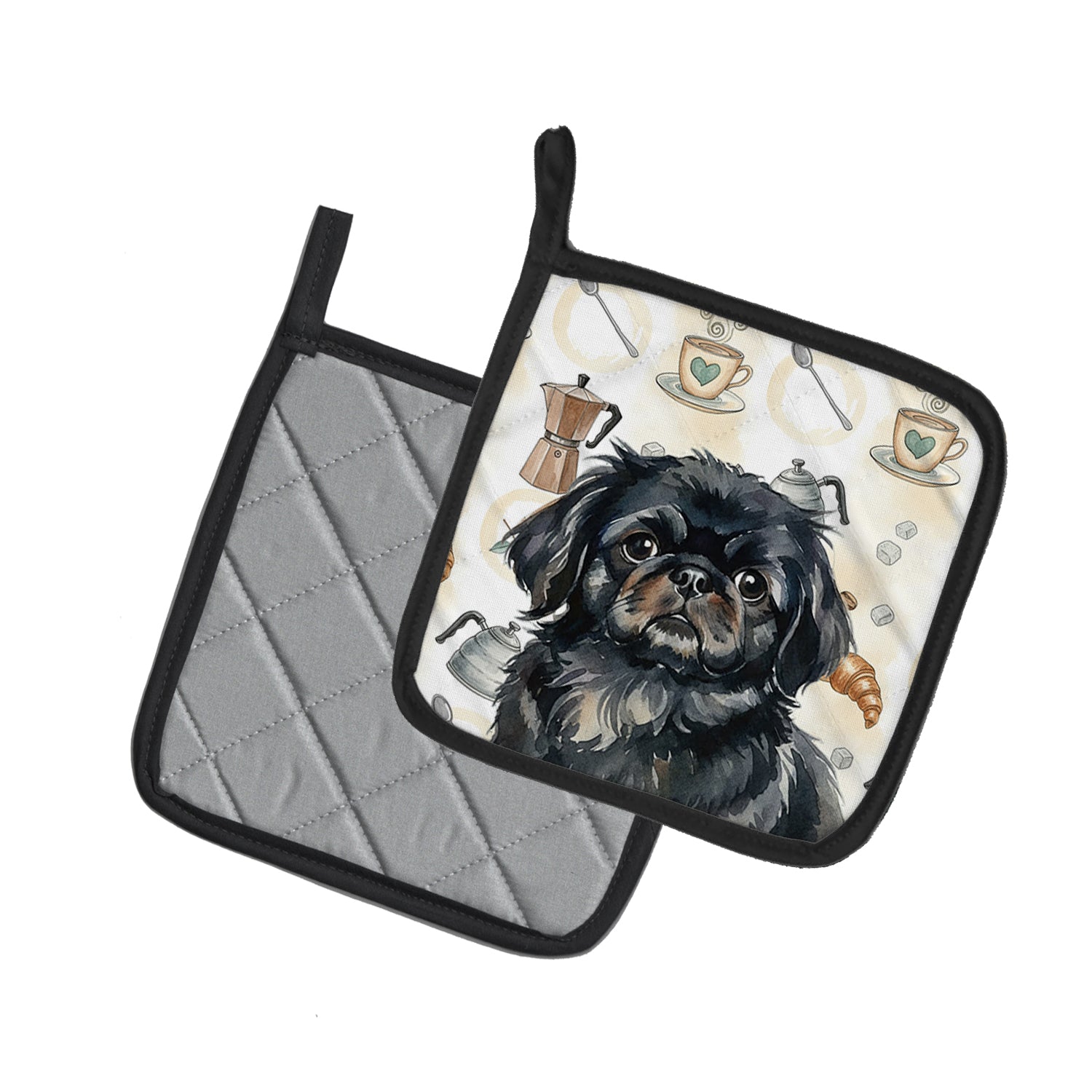 Caroline's Treasures Black Pekingese Coffee Bar Pair of Pot Holders