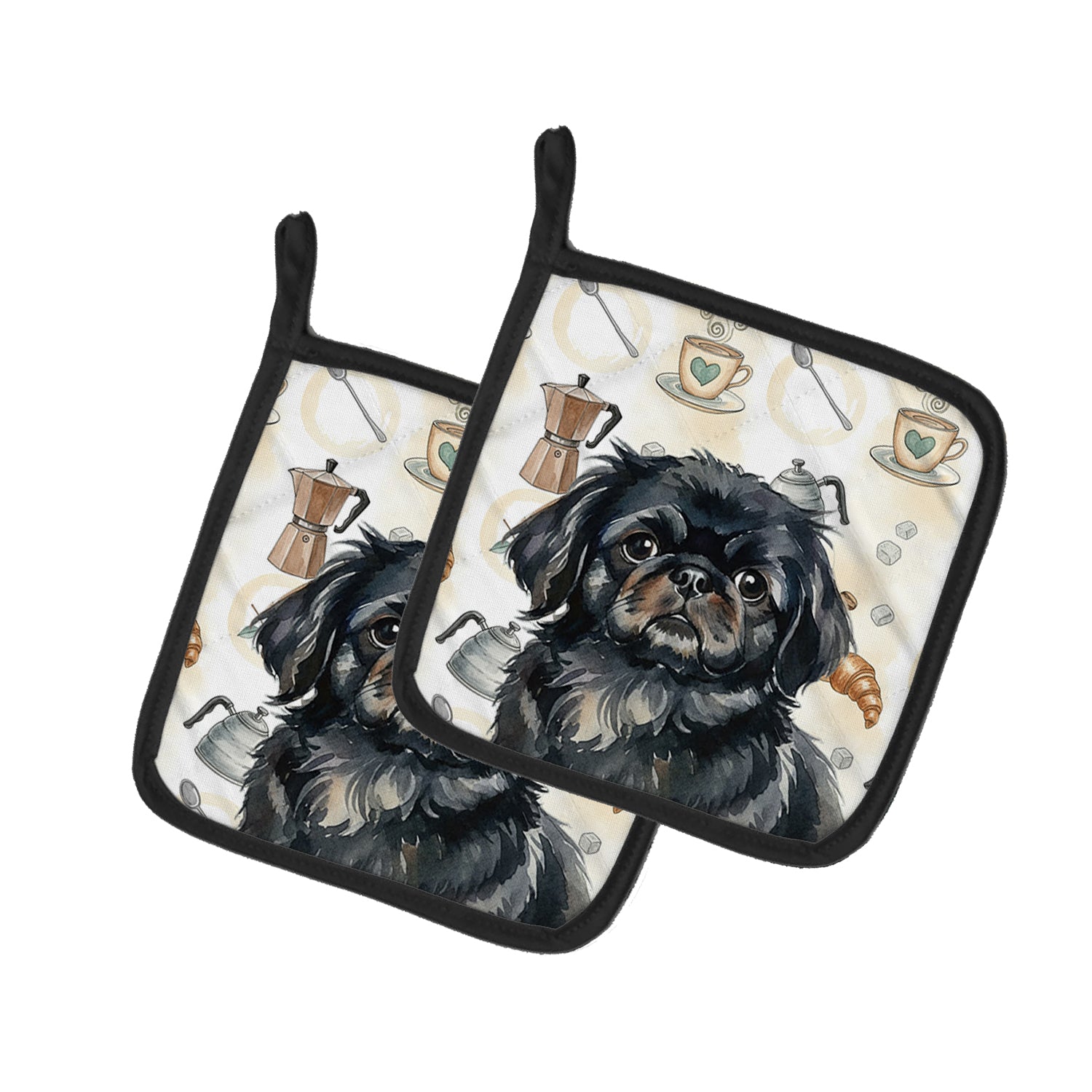 Caroline's Treasures Black Pekingese Coffee Bar Pair of Pot Holders
