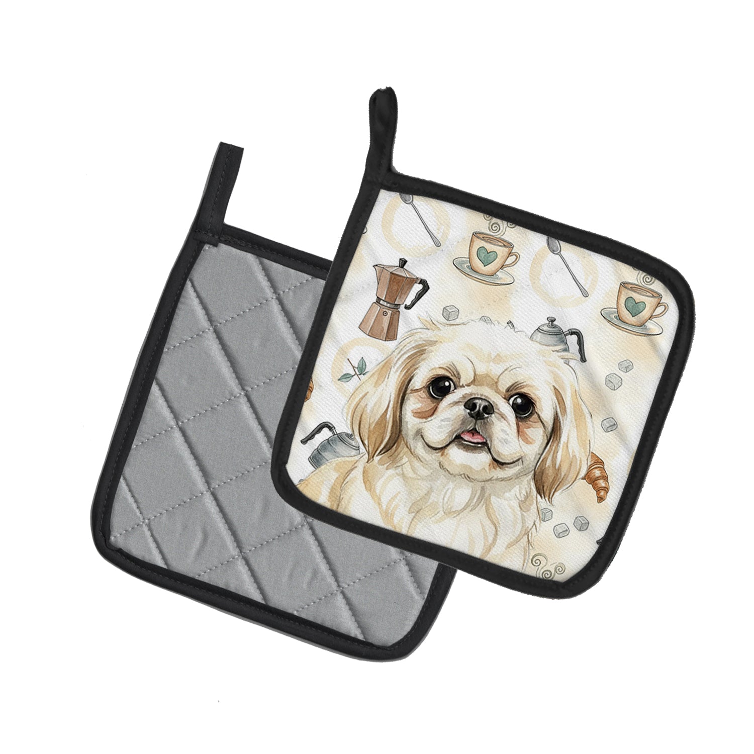 Caroline's Treasures Cream Pekingese Coffee Bar Pair of Pot Holders