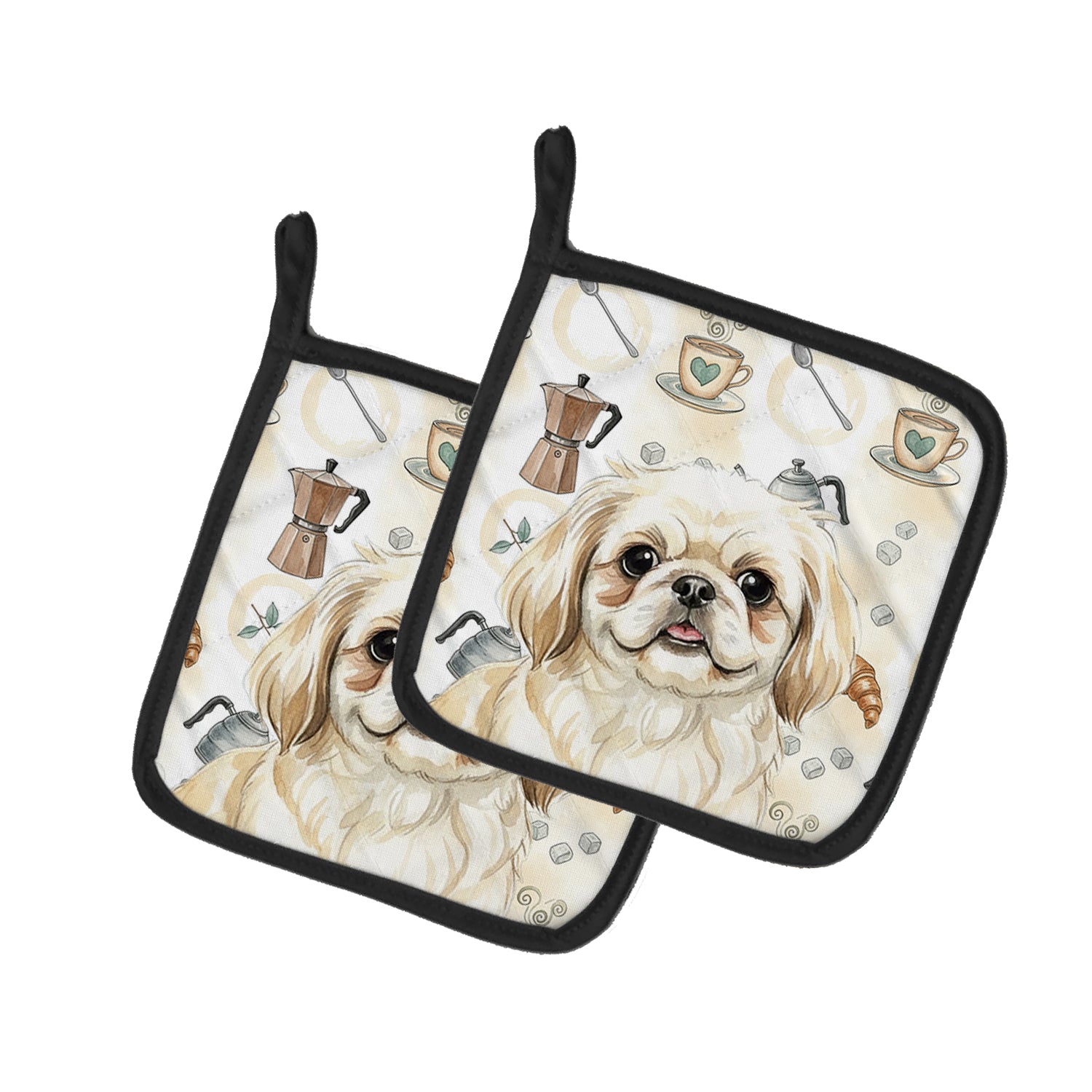 Caroline's Treasures Cream Pekingese Coffee Bar Pair of Pot Holders