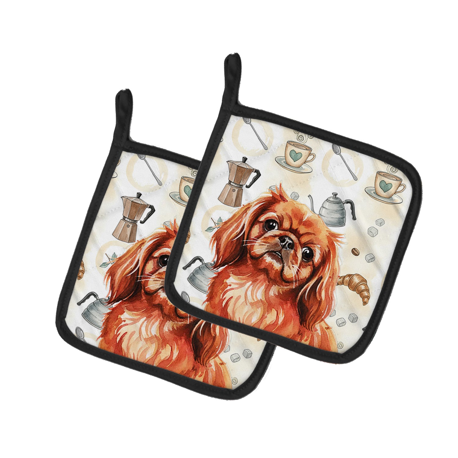 Caroline's Treasures Red Pekingese Coffee Bar Pair of Pot Holders